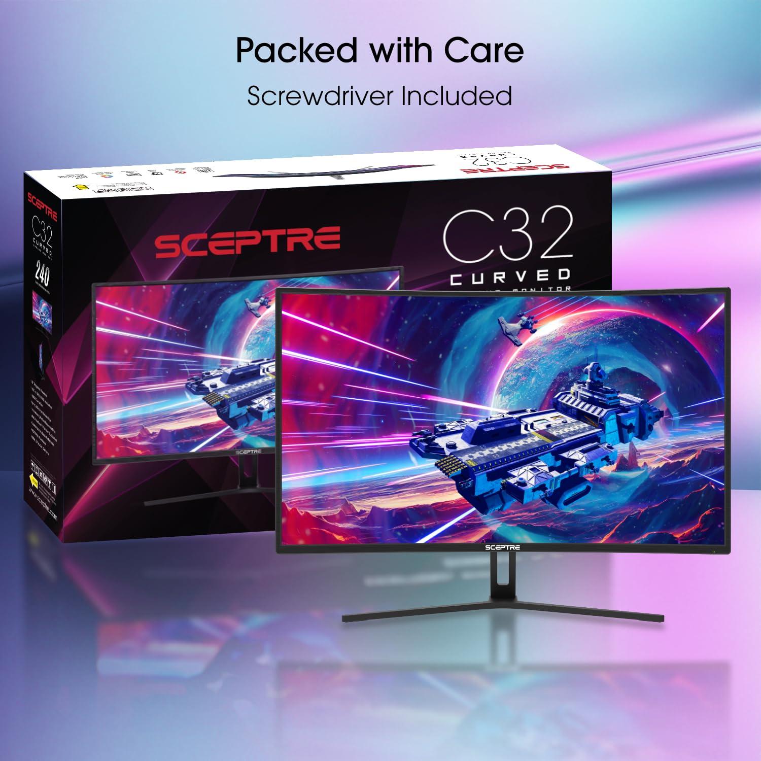 Sceptre C325B-185RD 32-inch Curved Gaming Monitor, Overdrive up to 240Hz, DisplayPort 165Hz, 144Hz HDMI, AMD FreeSync, Build-in Speakers, Machine Black - Image 3