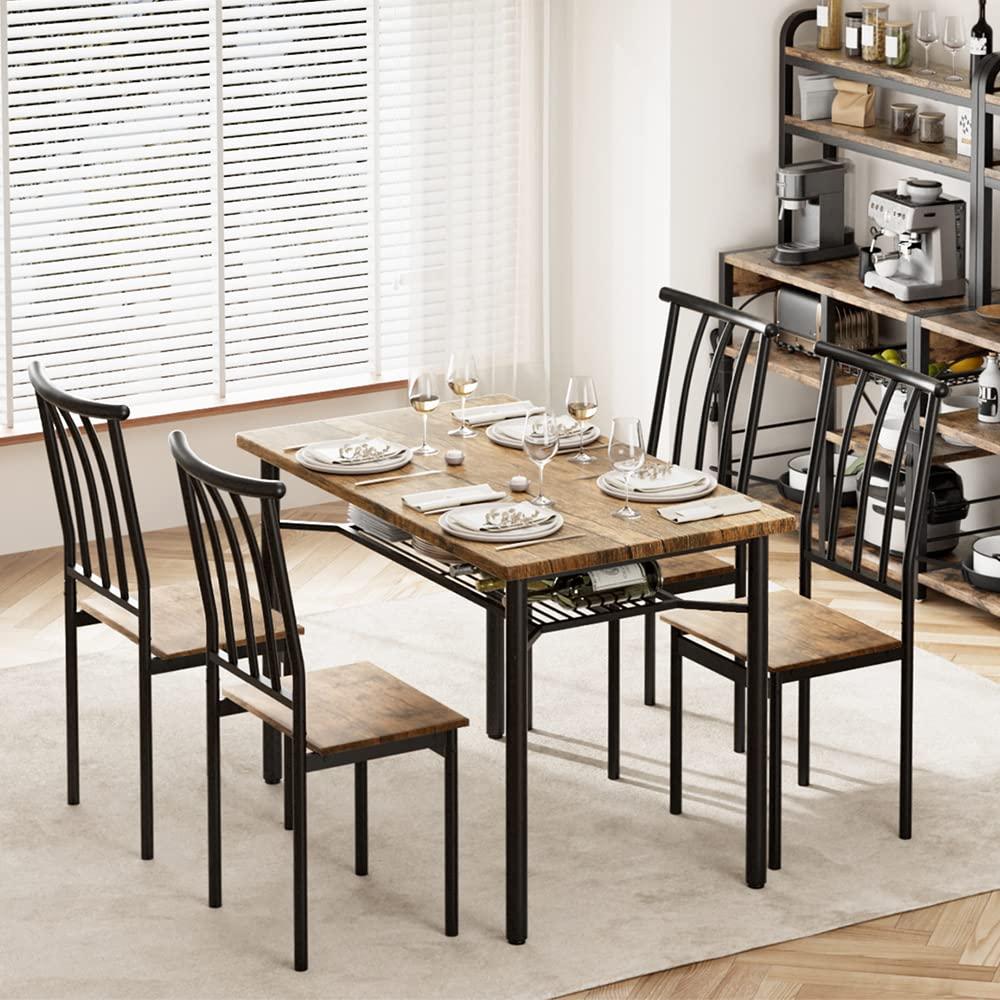 Alkmaar 5 Piece Kitchen Chairs 4, Dining Table Set with Wine Rack, Rectangular Dining Table for Small Space, Apartment - Image 4