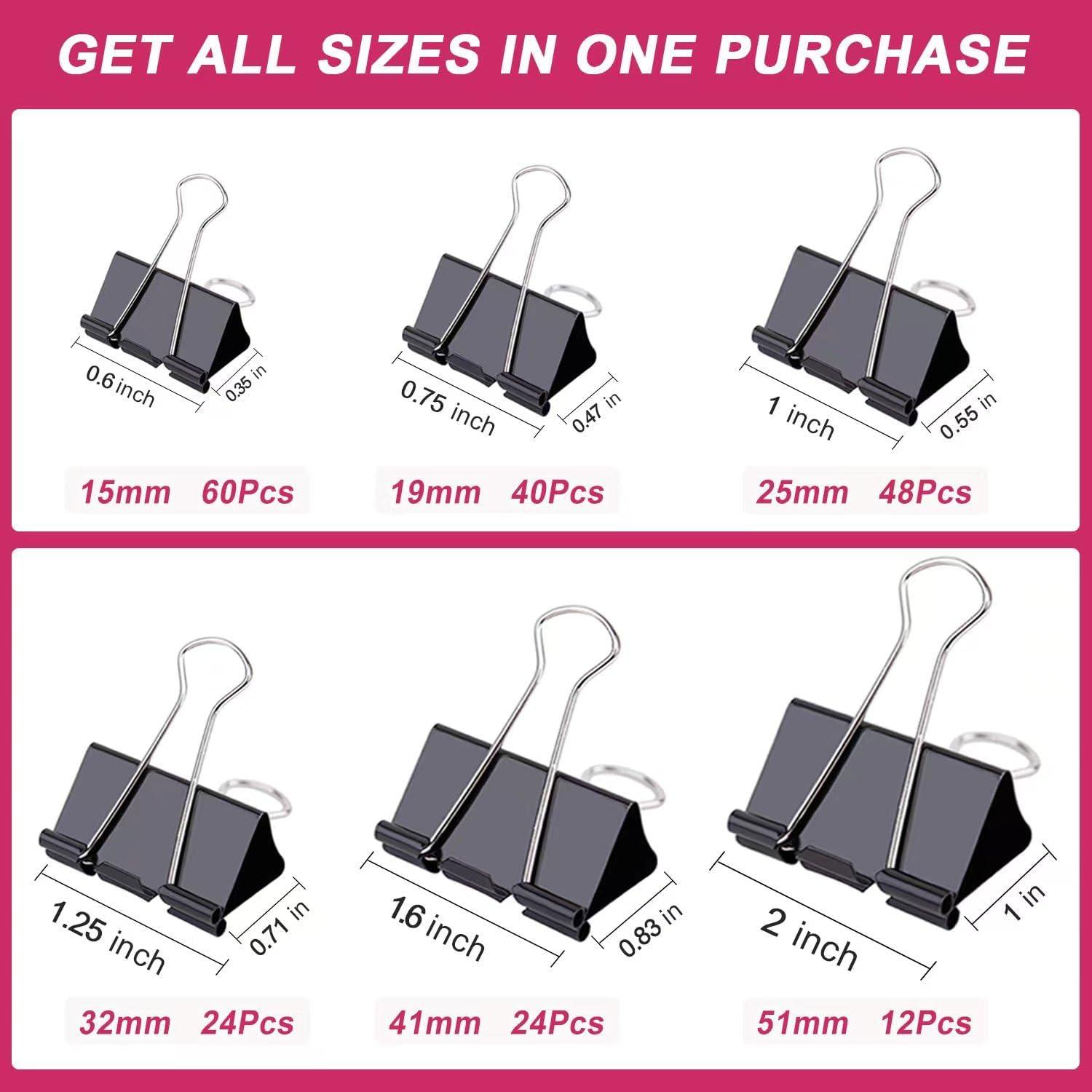 STOLCA 208 PCS Binder Clips Paper Clamps Assorted Sizes, Metal Paper Binder Clip, Black Binding Paperwork Clamp Bulk, Office Supplies for School Teachers - Image 3