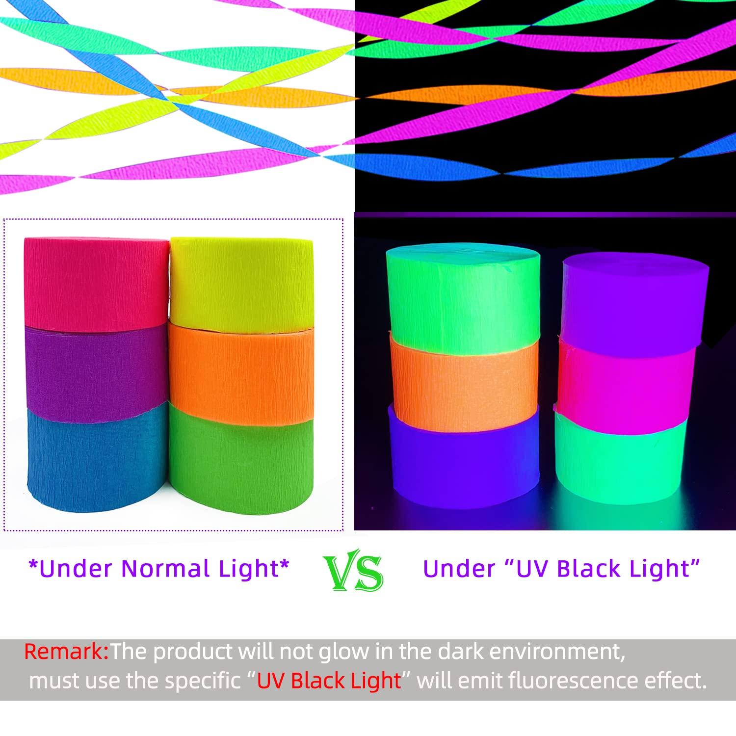 600 feet Glow Crepe Paper Streamers UV Glow Party Neon Streamer Decorations Glow in The Dark Black Light Reactive Fluorescent Neon Paper Party Streamers Wedding Birthday Blacklight Party Supplies - Image 3