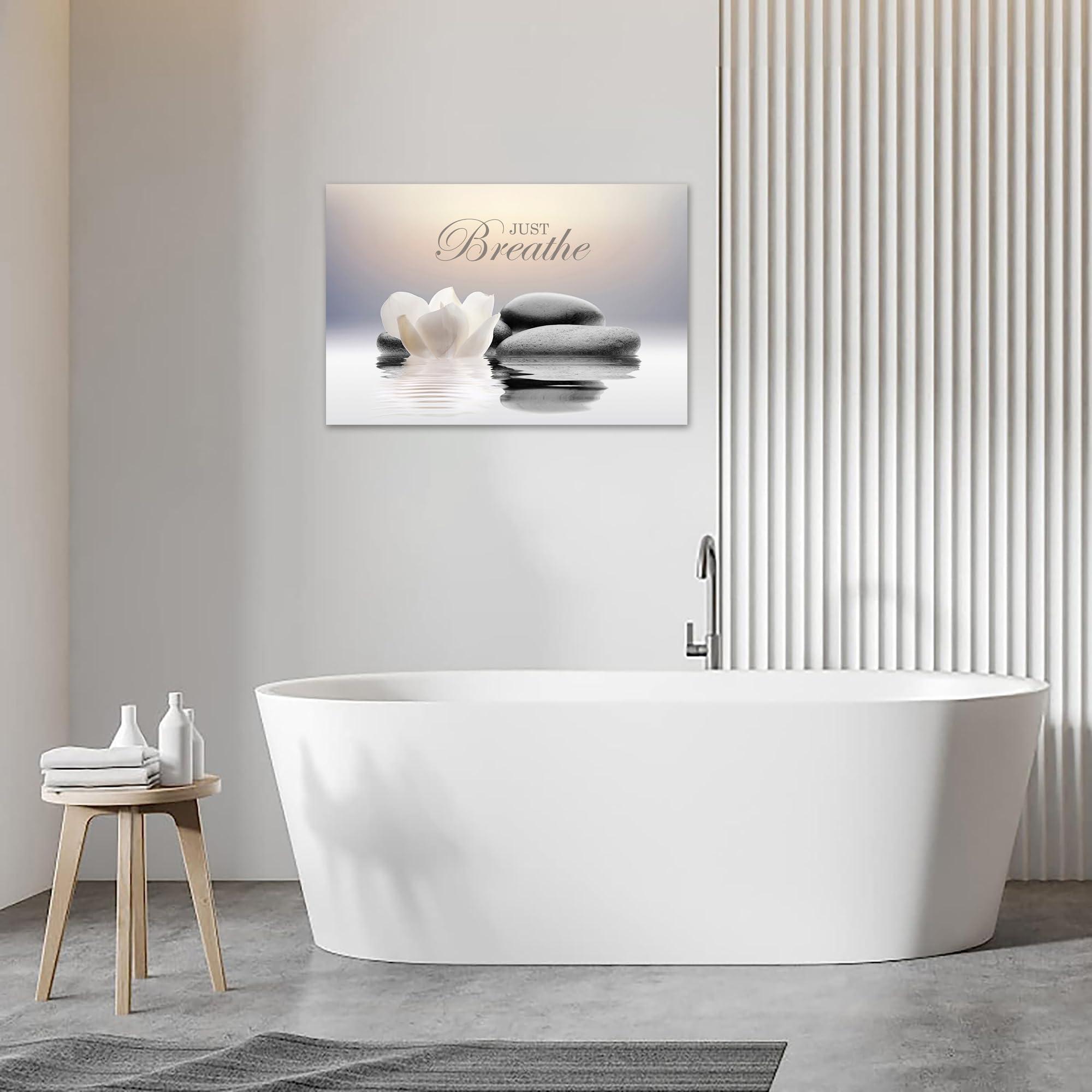 Zen Stone Canvas Wall Art Just Breathe Yoga Quotes Poster for Spa Decor White Lotus Flower Pictures Prints for Bathroom Modern Spiritual Artwork Framed (12 x 16inches) - Image 6