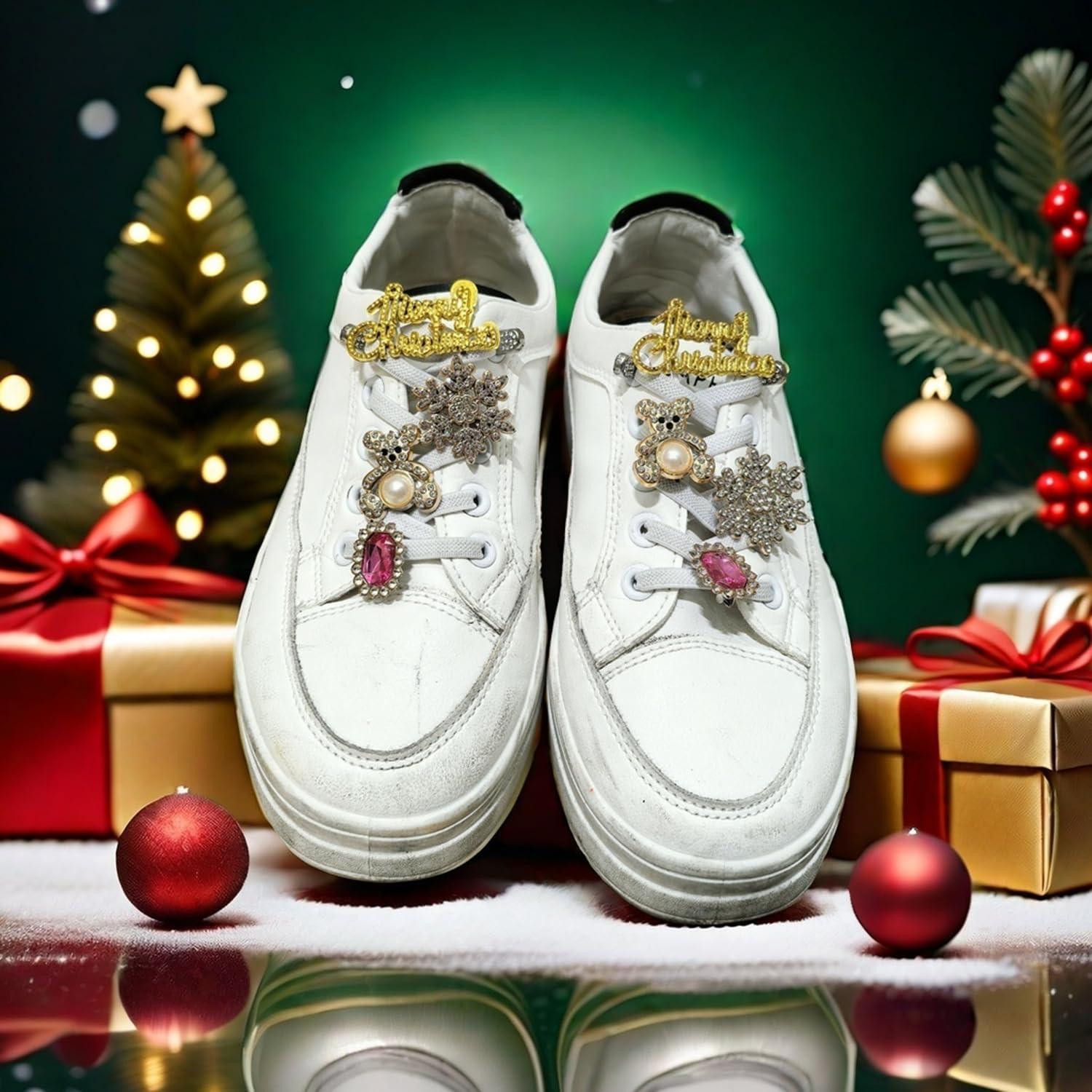 Christmas Charms for Socks - 24pcs Rhinestone Brooches & Pins for Women - Bulk Bling Gold Junk Sock Charms & Shoe Pins for Sambas & Sneakers - Women's Hat, Clothing Crafts & Jewelry Kit - Image 6