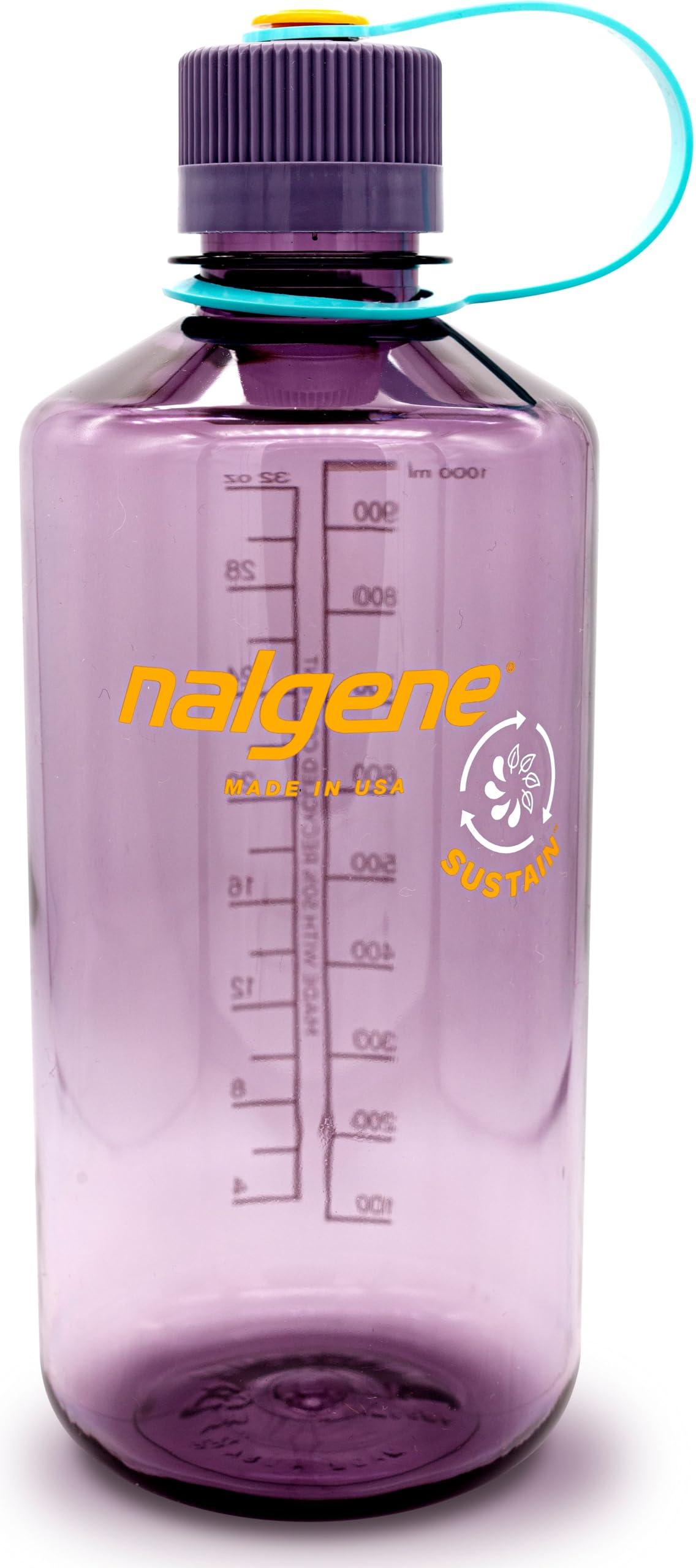 Nalgene Sustain Tritan BPA-Free Water Bottle Made with Material Derived from 50% Plastic Waste (using ISCC certified mass balance), 32 OZ, Narrow Mouth, Aubergine