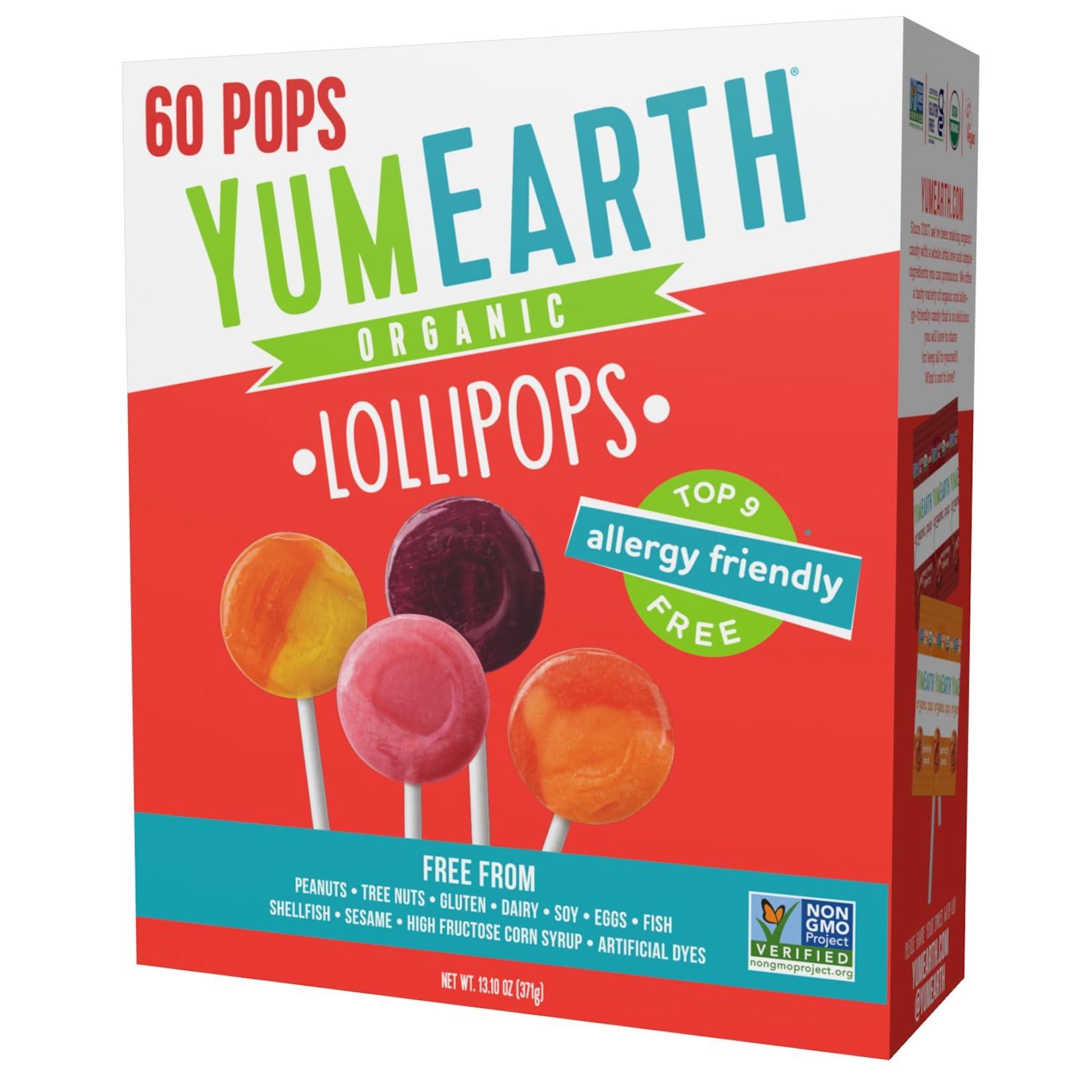 YumEarth Organic Pops Variety Pack, 60 Fruit Flavored Favorites Lollipops, Allergy Friendly, Gluten Free, Non-GMO, Vegan, No Artificial Flavors or Dyes - Image 1