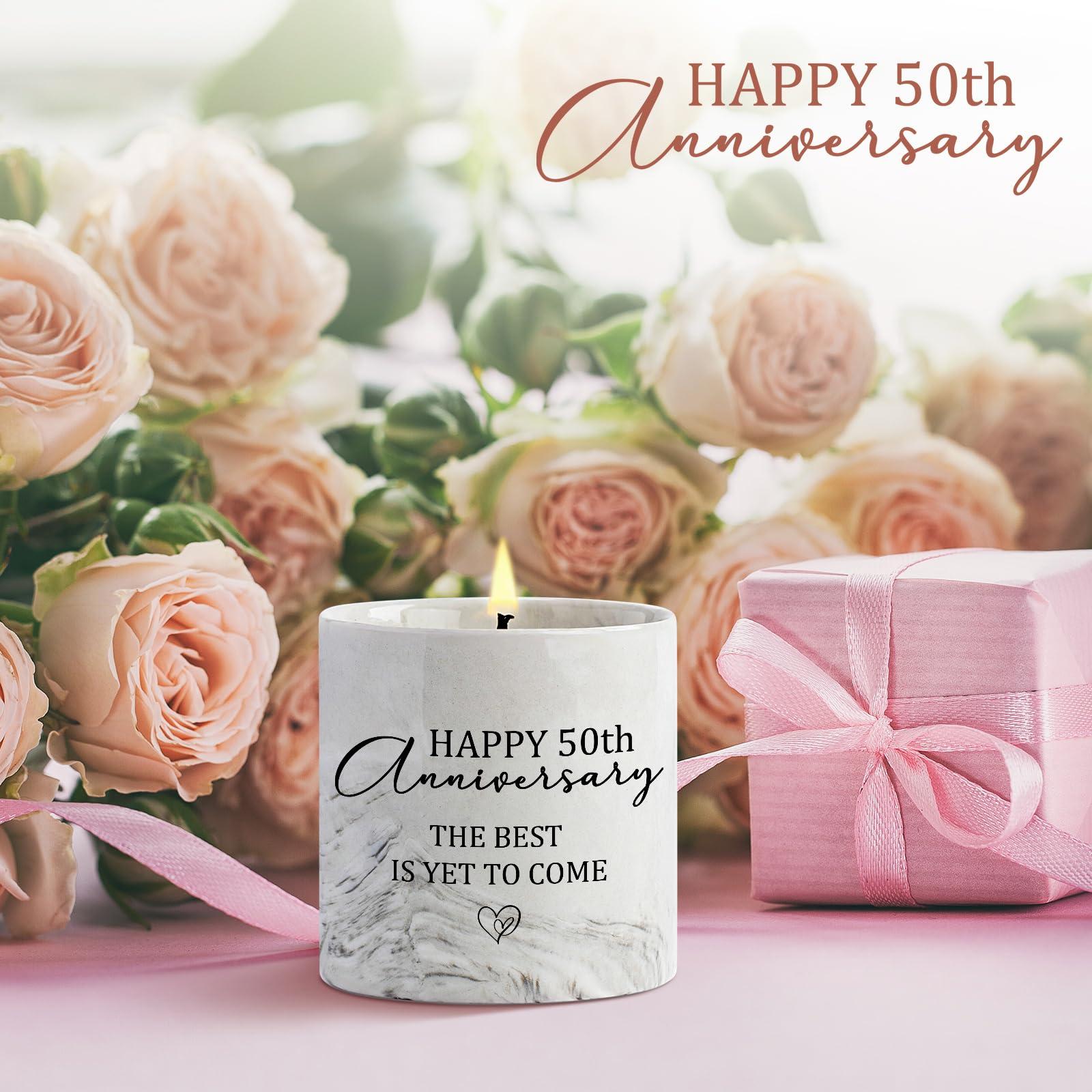 50th Anniversary Candle for Couples 50th Golden Anniversary Wedding Gifts for Parents Women Men Lavender Happy 50 Year Aniversario Candle Gifts for Wife Husband 6 oz - Image 4