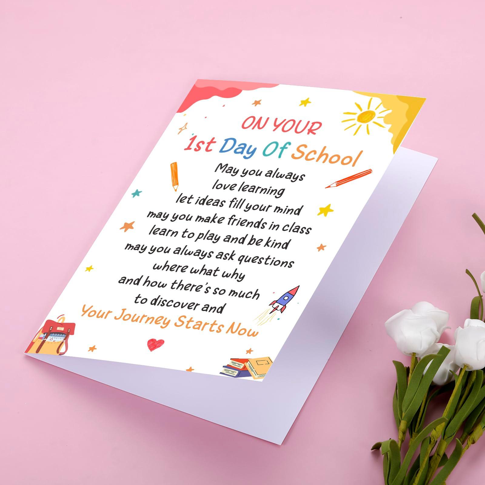 XPENMULBOJA First Day for School card for Kids First Day of Kindergarten Preschool Supplies 1st Grade School Back to School Stuff Gift for Girl Boy Daughter Son 1st Grade & preschool supplies - Image 2