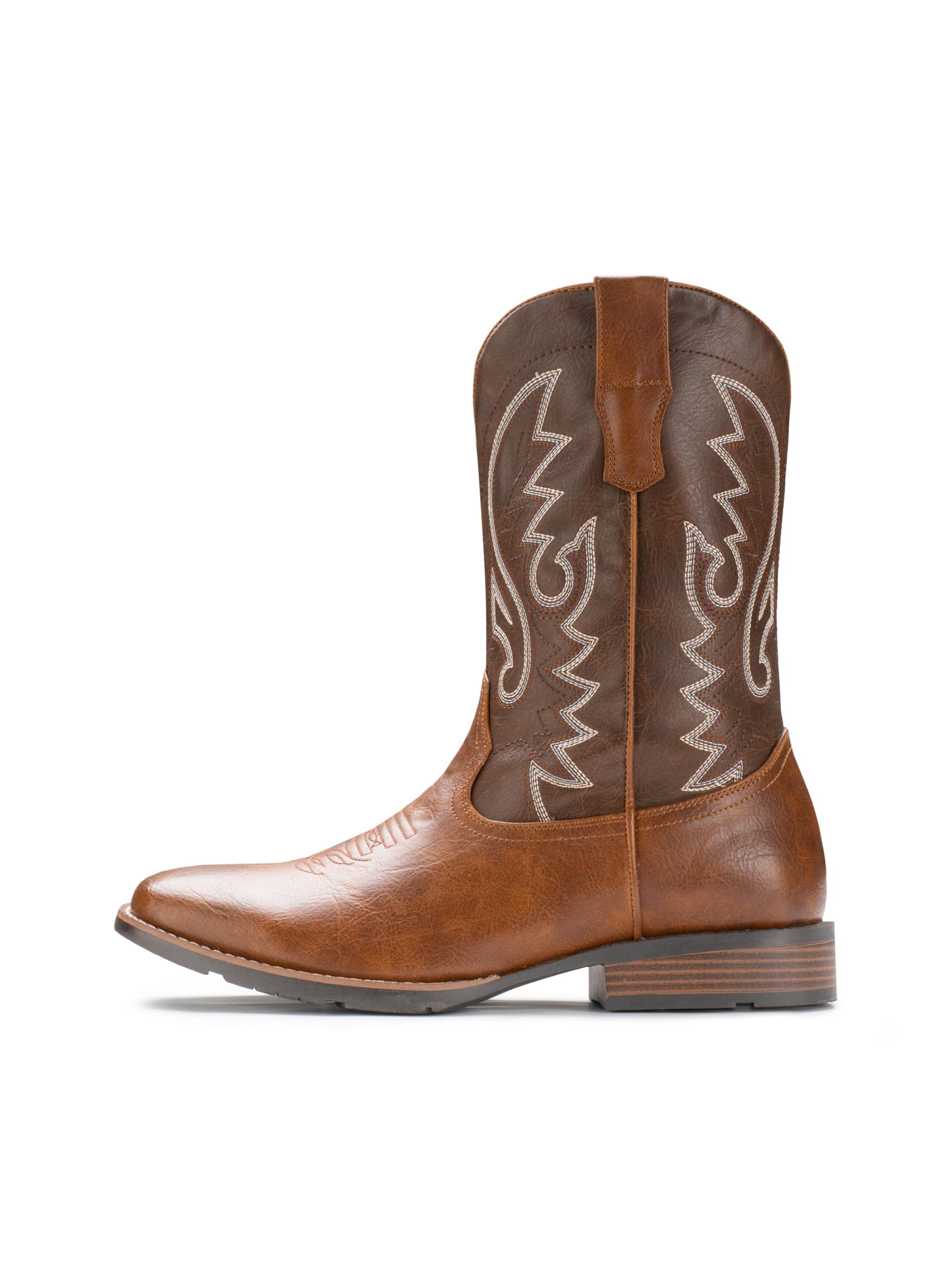 IUV Cowboy Boots For Men with Wide Square Toe Western Retro Boot Durable Classic Fashionable Embroidered Pull On Slip Resistant Boots - Image 3
