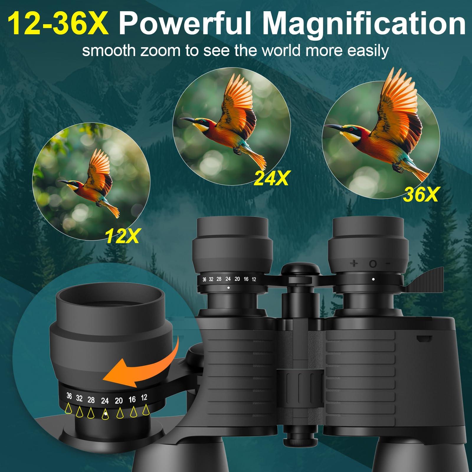 12-36x52 Binoculars for Adults High Powered - Opaita Zoom with Clear Low Light Vision for Hunting - HD for Bird Watching Stargazing Cruise Ship Travel Hiking Opera - Image 2