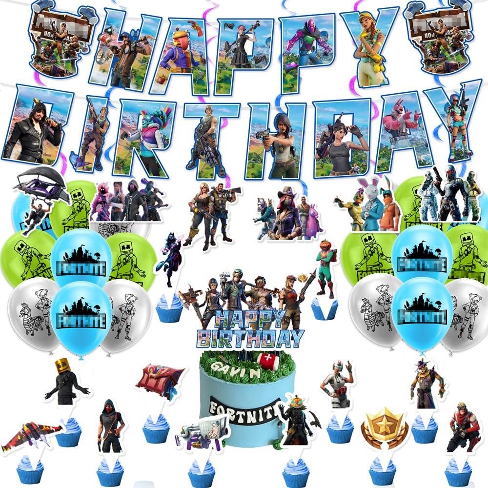 Video Game Party Supplies Gamer Birthday Decorations for boys Include Happy Birthday Banners, Cake Toppers, Cupcake Toppers,Balloons,Hanging Swirls Decorations