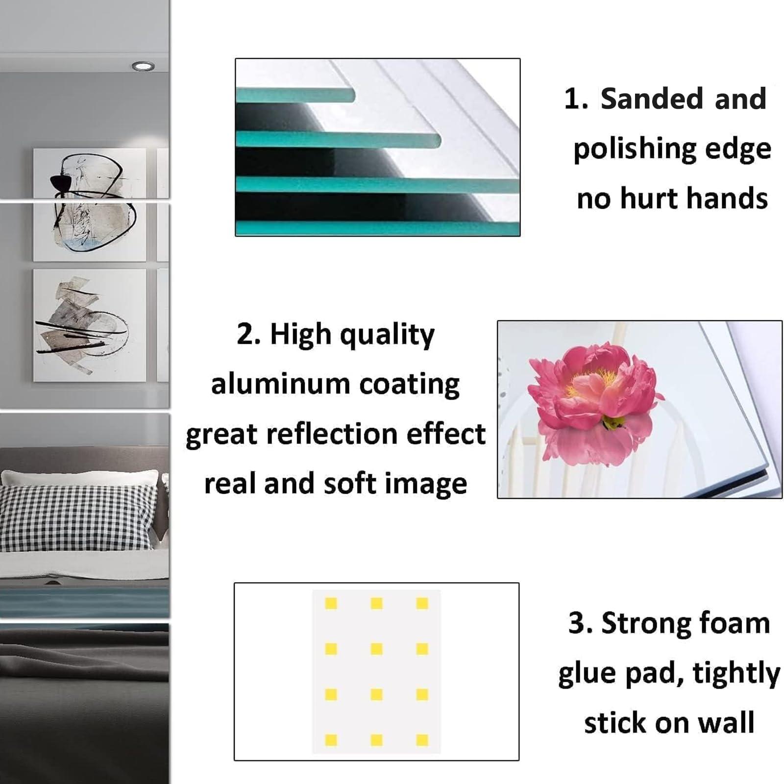 QEEYON 16 x 12'' Wall Mirror Tile Self Adhesive Glass Mirror Frameless High Clear Mirror Tile Large Wall Decor Mirror for Bedroom, Living Room, Hallway Door etc(1pcs) - Image 4