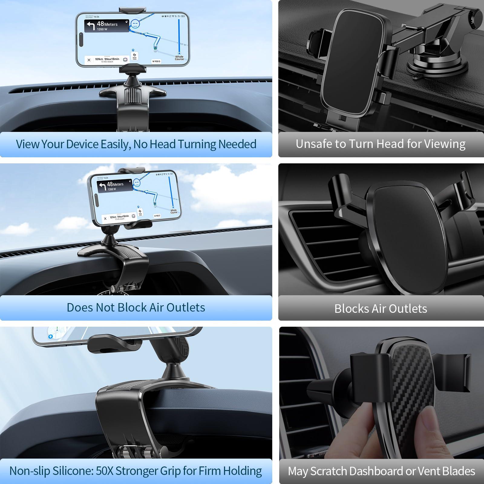NADRQQE Multifunctional Car Dashboard Mobile Phone Holder, 360 Degree Rotation Universal Dash Clip Cellphone Mount for 4-7 inch Smartphones (Black) - Image 4