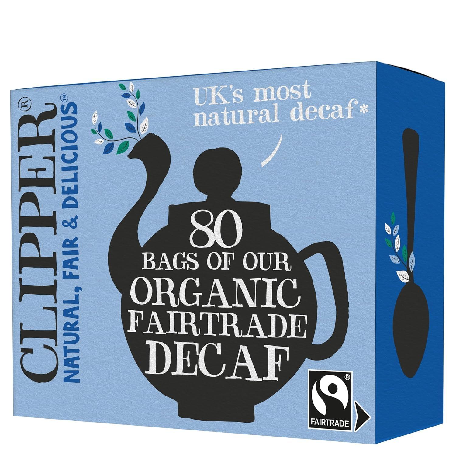 Clipper Tea Tea Fairtrade Organic Decaf 80 Unbleached, Plastic-Free Bags, 8.2 oz, 1 Pack, 80 Unbleached Tea Bags