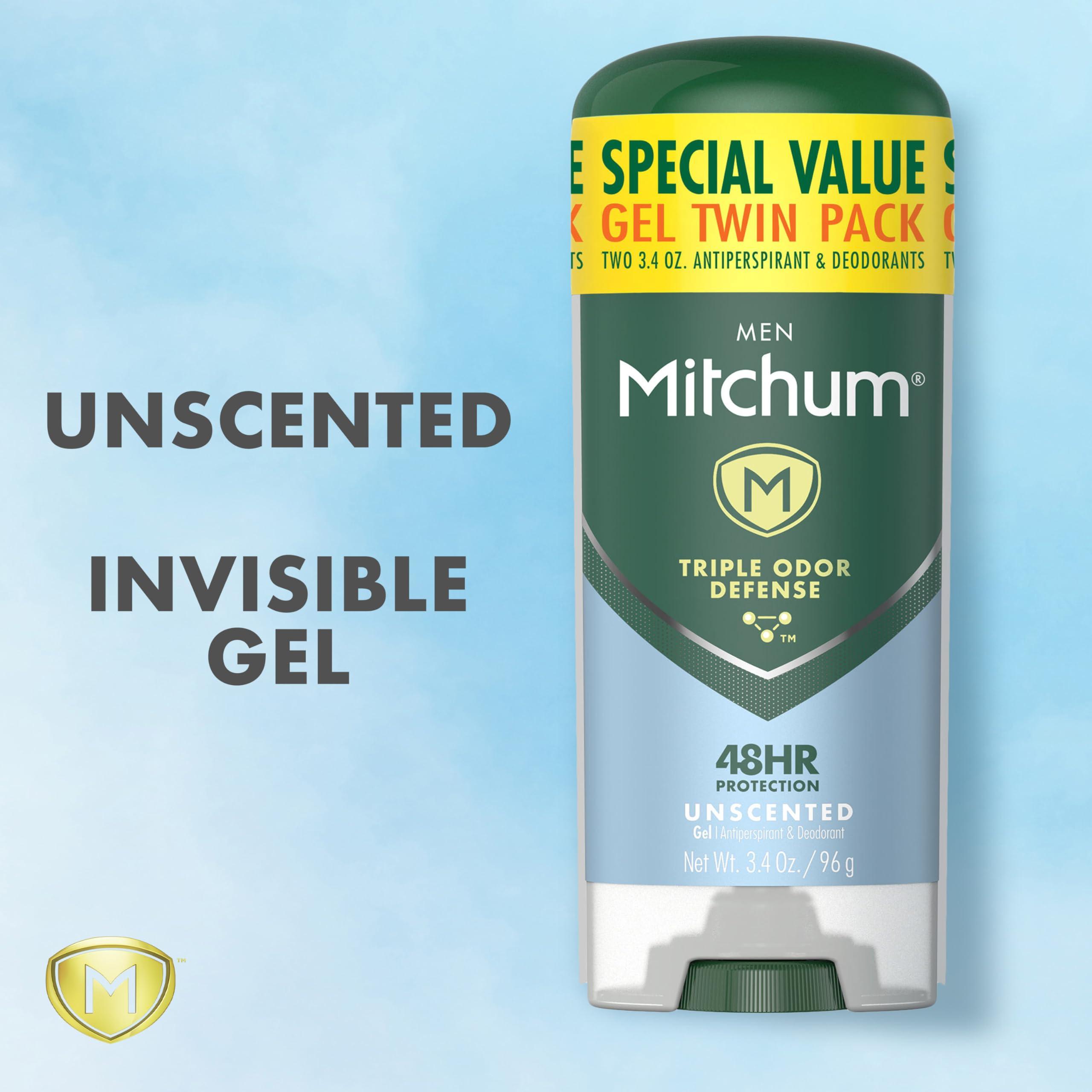 Mitchum Men's Deodorant, Antiperspirant, Triple Odor Defense Gel Stick, 48 Hr Protection, Dermatologist Tested, Alcohol Free, Unscented, 3.4 Oz (Pack of 2) - Image 4