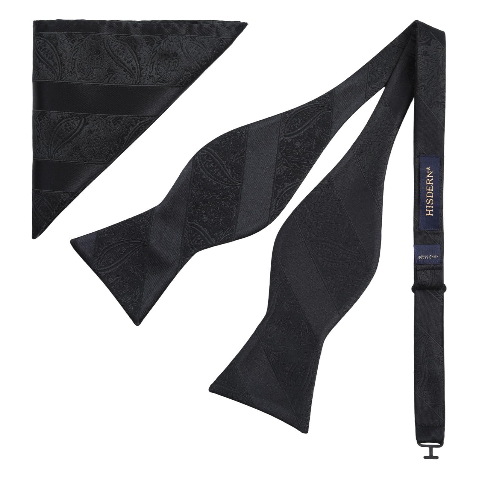 HISDERN Men's Bow Ties Self Tie Woven Satin Pocket Squares Set Formal Tuxedo Floral Paisley Bowties for Wedding Party Prom