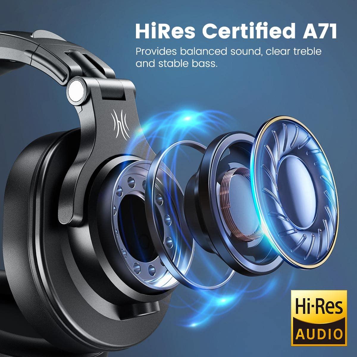 OneOdio A71 Hi-Res Studio Recording Headphones - Wired Over Ear Headphones with SharePort, Monitoring Mixing Foldable Headset with Stereo Sound, 3.5/6.35MM Jack for PC Computer DJ Guitar-Black - Image 2