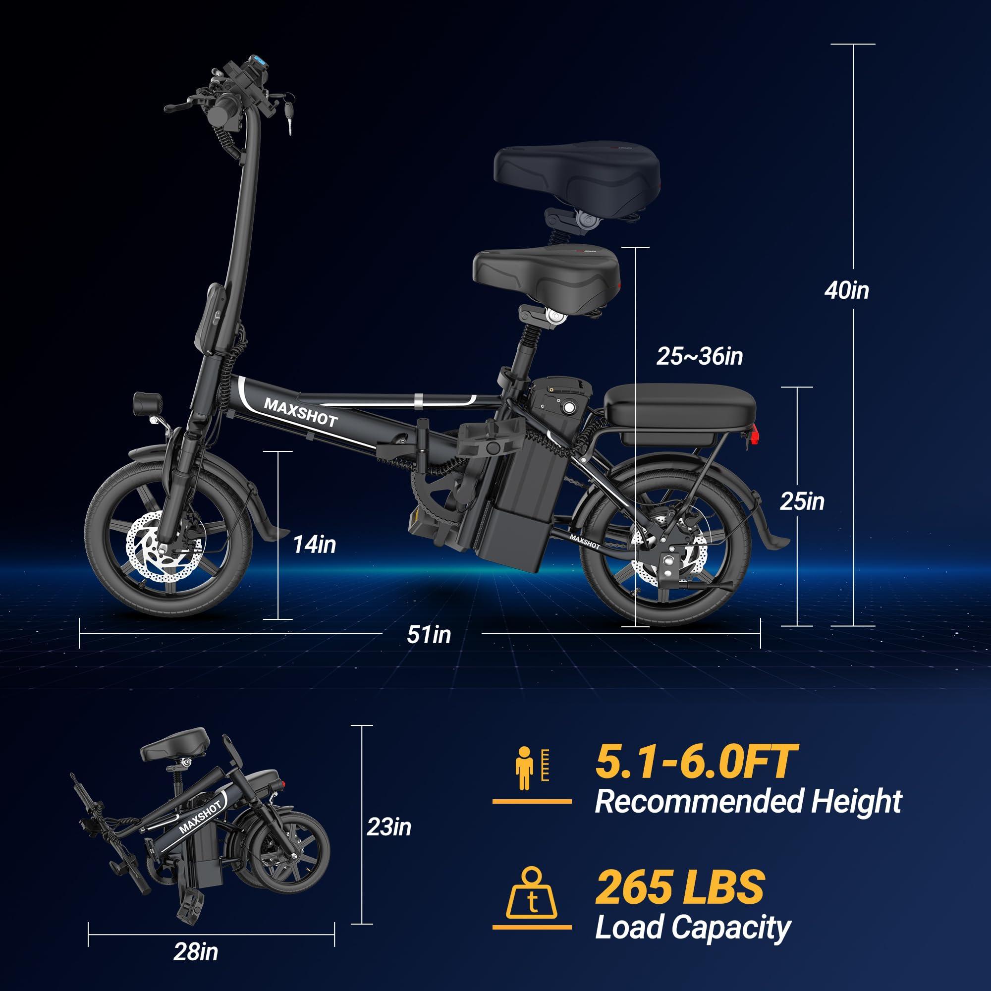 MAXSHOT Electric Bike for Adults,Electric Bicycles Max 28/40 Miles Ranges up to 22 MPH,14" Folding Ebike with Peak 750W Motor.ebike with 499.2/749WH Removable Battery, Front & Rear Suspension - Image 6