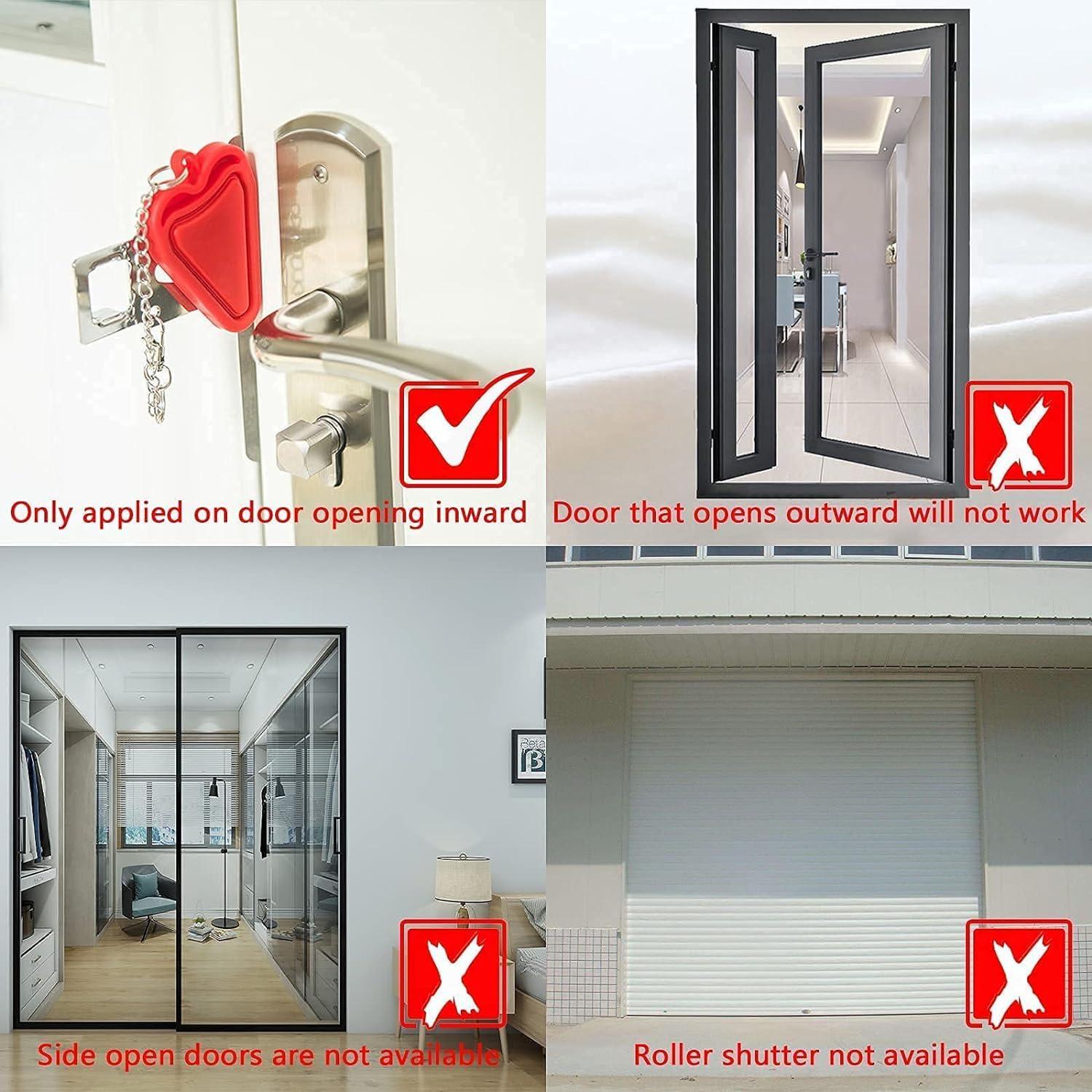 Portable Door Lock & Door Stop Alarm Set, Dual Protection Home Security Door Kit, Travel Hotel Lock Devices Pocket Self Defensey Tools for Traveling Hotel Home Apartment,Red - Image 5