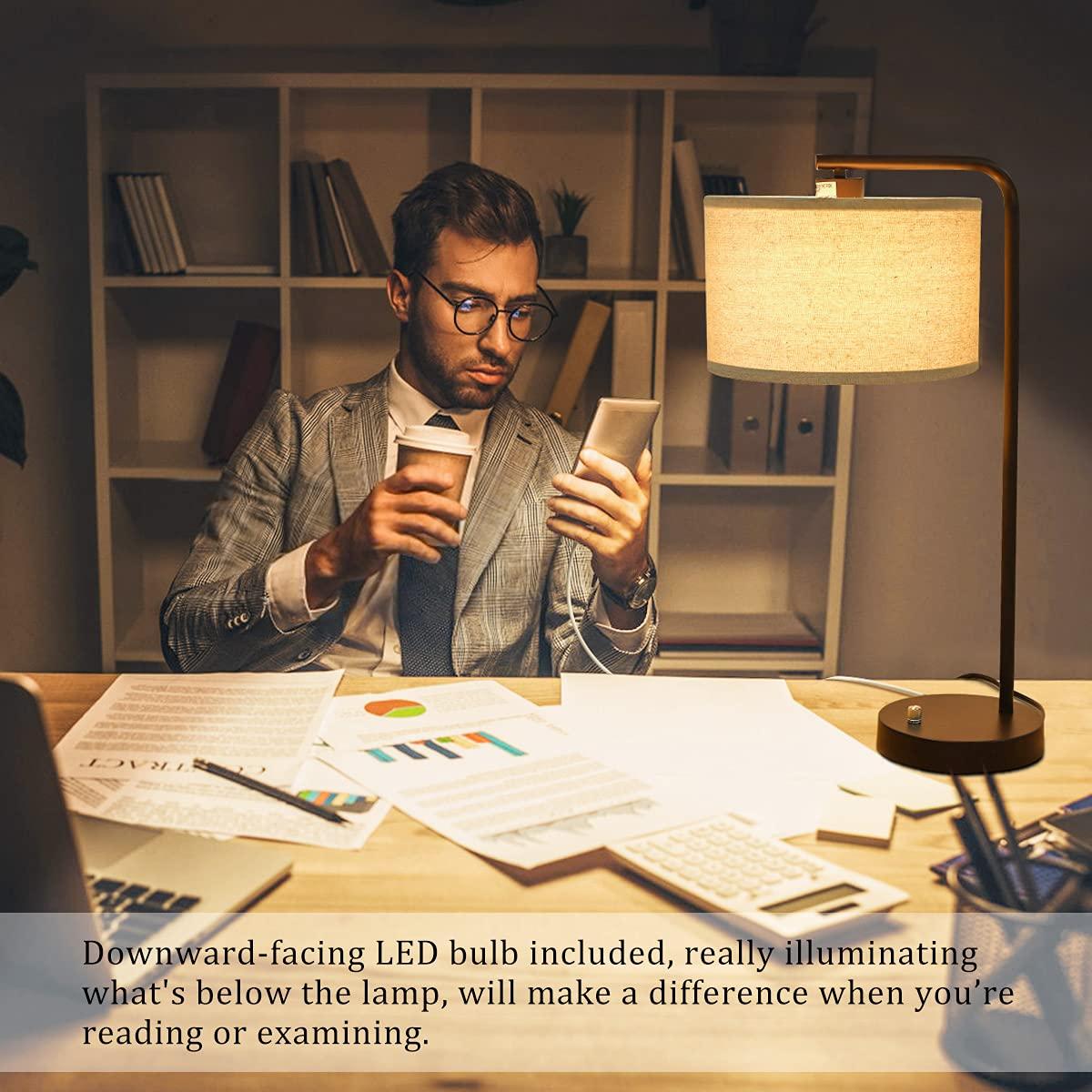 Table Lamp with USB C+A Ports, Fully Stepless Dimmable Modern Bedside Nightstand Lamp, Tall Reading Desk Lamp for Bedroom, Living Room, Study Room, Office, 9W 3000K LED Bulb Included - Image 8