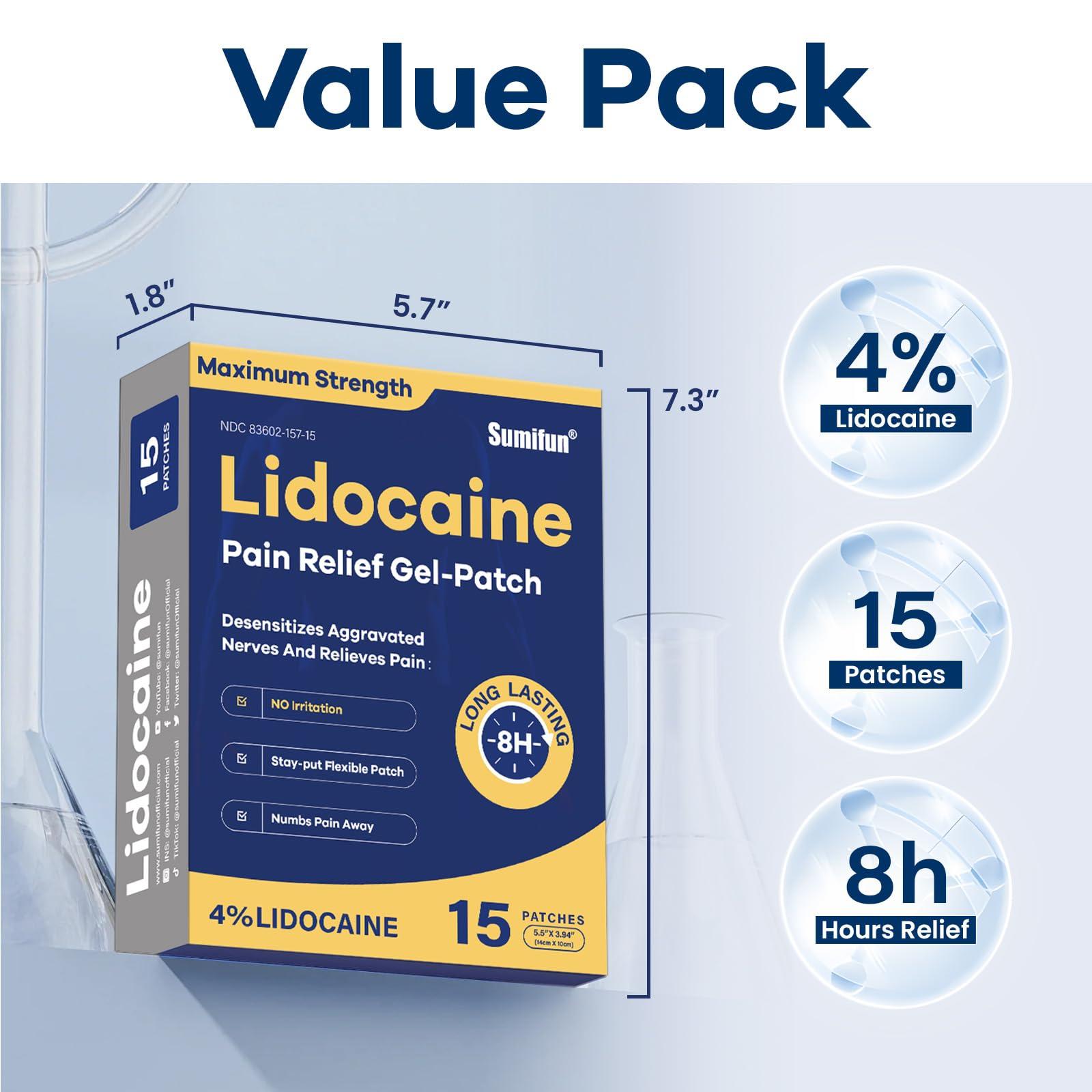 Sumifun 4% Lidocaine Pain Relief Patches 15 Counts Maximum Strength Numbing Gel Patch for Back Knee Neck Joint Ache Muscle Soreness Topical Analgesic FSA or HSA Eligible - Image 6