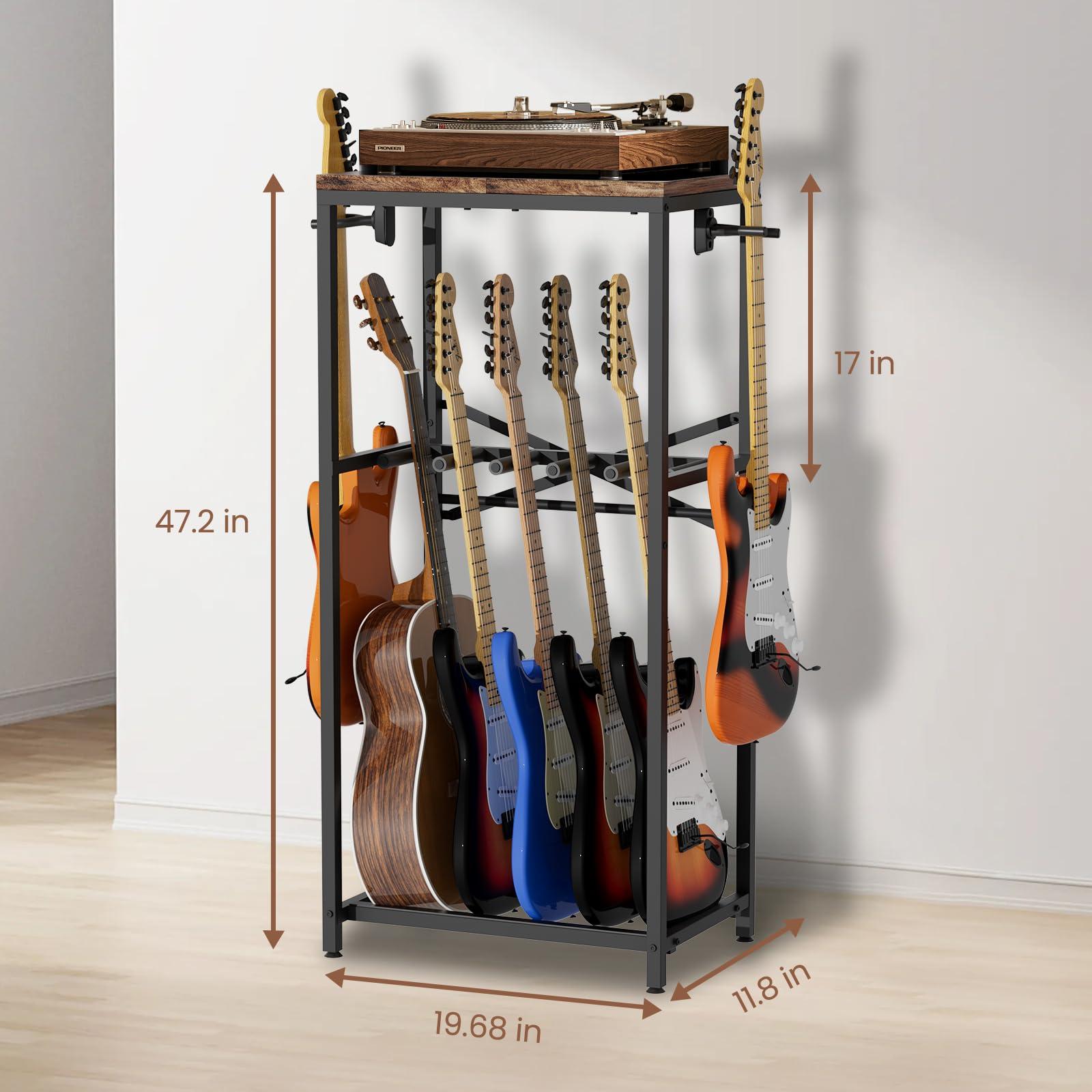 storenization Guitar Stand for Multiple Guitars, Guitar Rack for Acoustic Guitar, Electric Guitar, Bass and Ukulele, Rustic Guitars Display Stand with 2 Guitar Hangers - Image 3