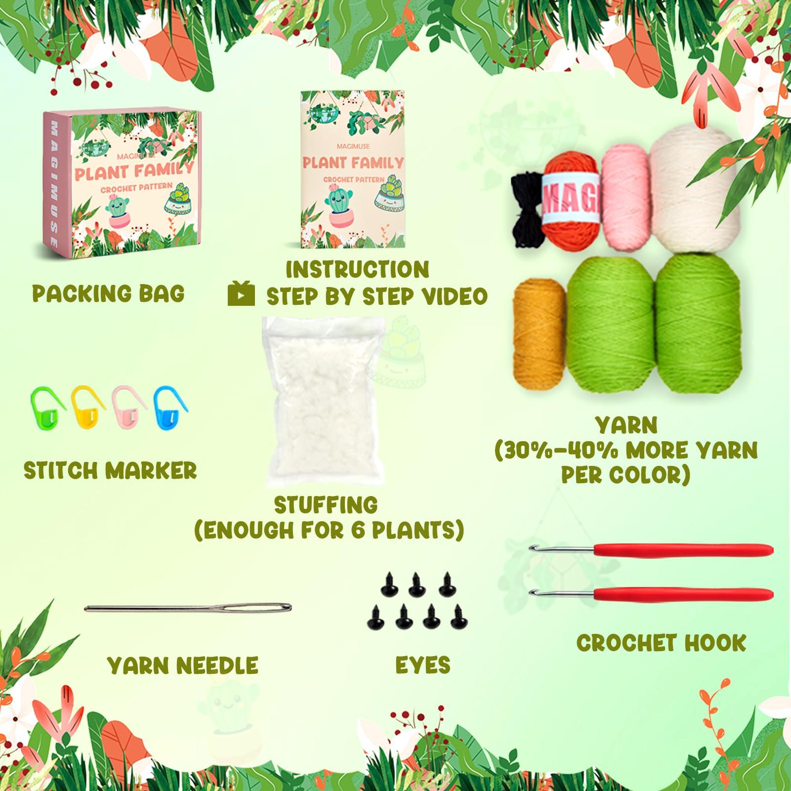 MAGIMUSE Crochet Kit for Beginners, Crochet Starter Kits, Amigurumi Craft Knitting Crocheting Kits with Step-by-Step Video Tutorials, 6 Pack Hanging Potted Plants Family(40%+ Yarn - Image 3