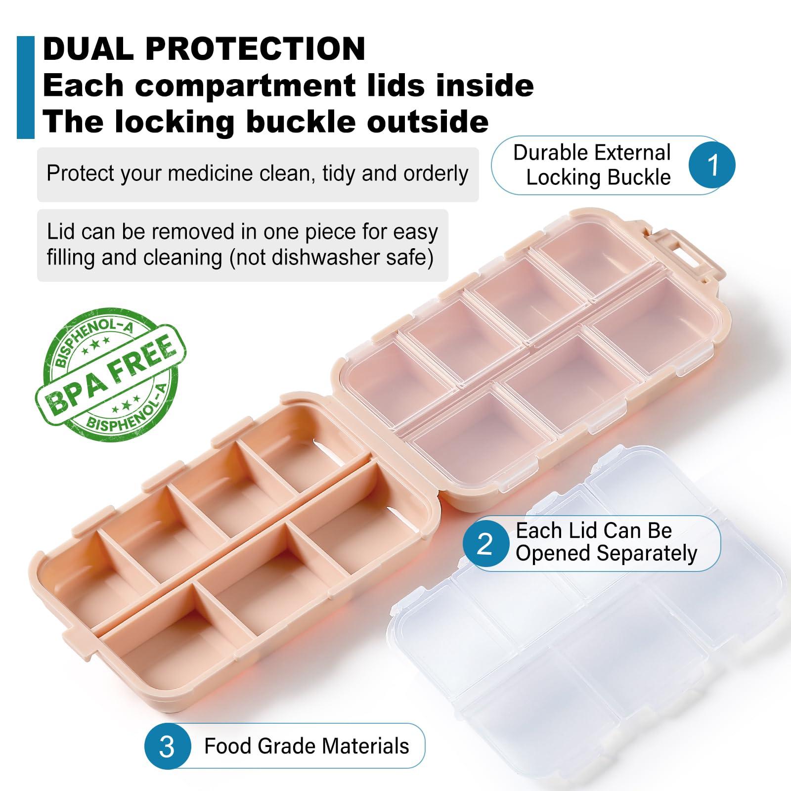 3 Pack, 14 GRIDS Travel Pill Organizer Box with Labels - Travel Medicine Case Kit - Pocket Daily Pharmacy Container - Travel Medication Holder Dispenser for Fish Oil Vitamin Supplement Storage - Image 6
