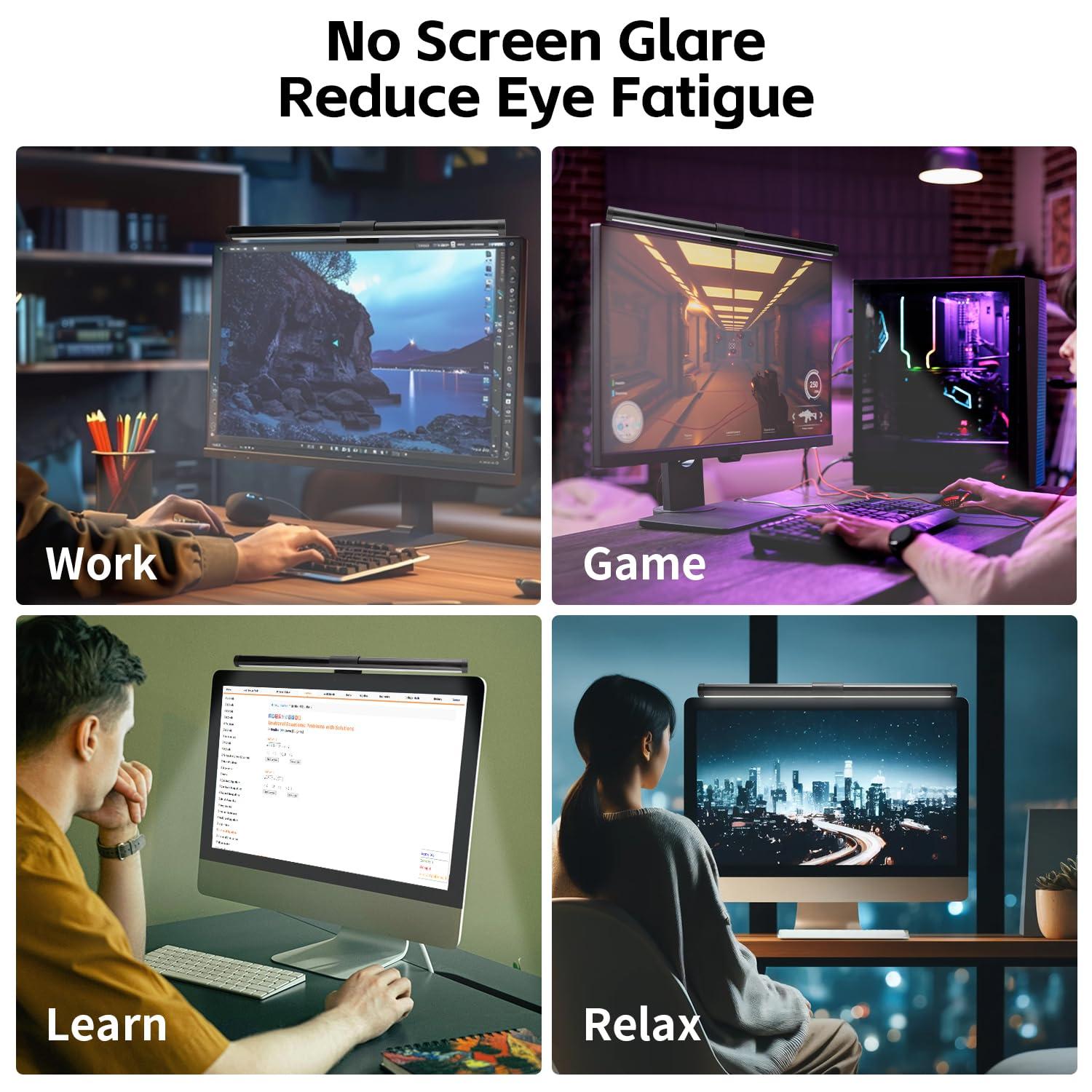 KEING USB Reading Screen Monitor Light, 15 Modes RGB Dimmable Backlight, Eye-Care Dual Light Computer Light Bar Gaming Office Desk Lamp, 5 Color Temperature Adjustable Brightness - Image 7