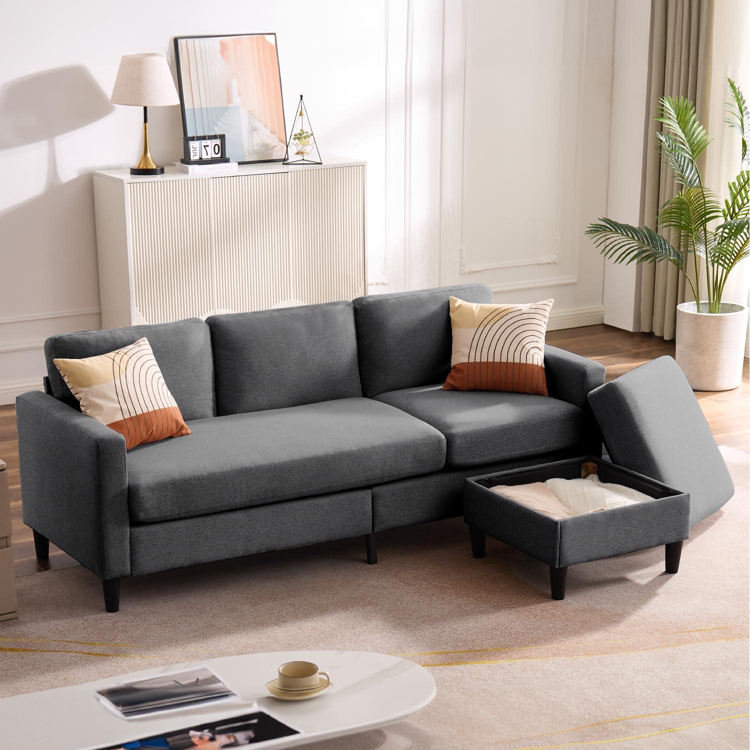 EDWINENE Small Sectional Couch, 3 Seater Small l Shaped Couch with Storage, 74 inch Pet Friendly Sofa for Living Room (Dark Gray) - Image 9