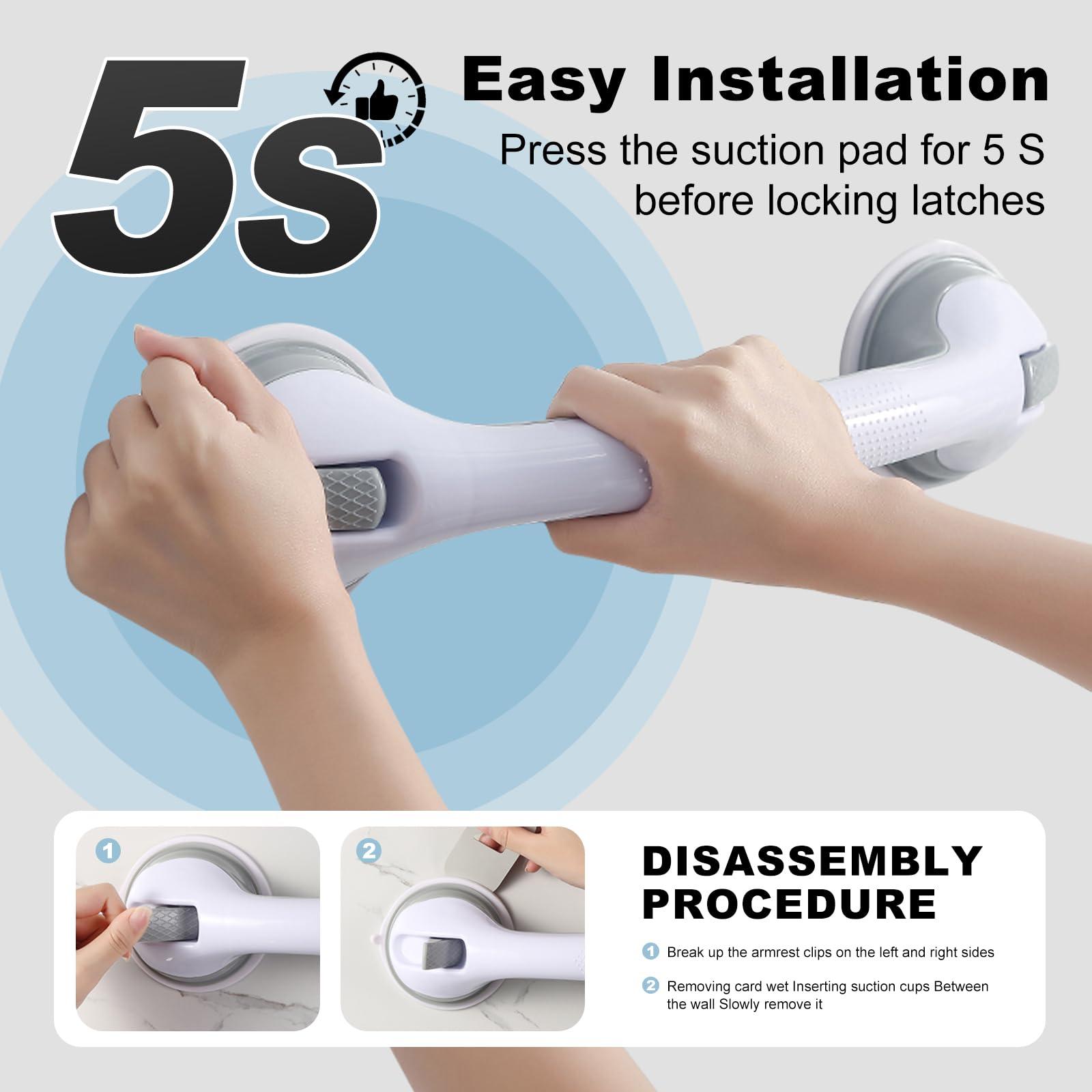 Shower Safety Bars - 2Pc 16 Inch Grab Bars for Bathtubs and Showers Safety, Adjustable Bathtub Handle for Seniors, No Drill Shower Grab Bar with Strong Suction Cups - Image 6
