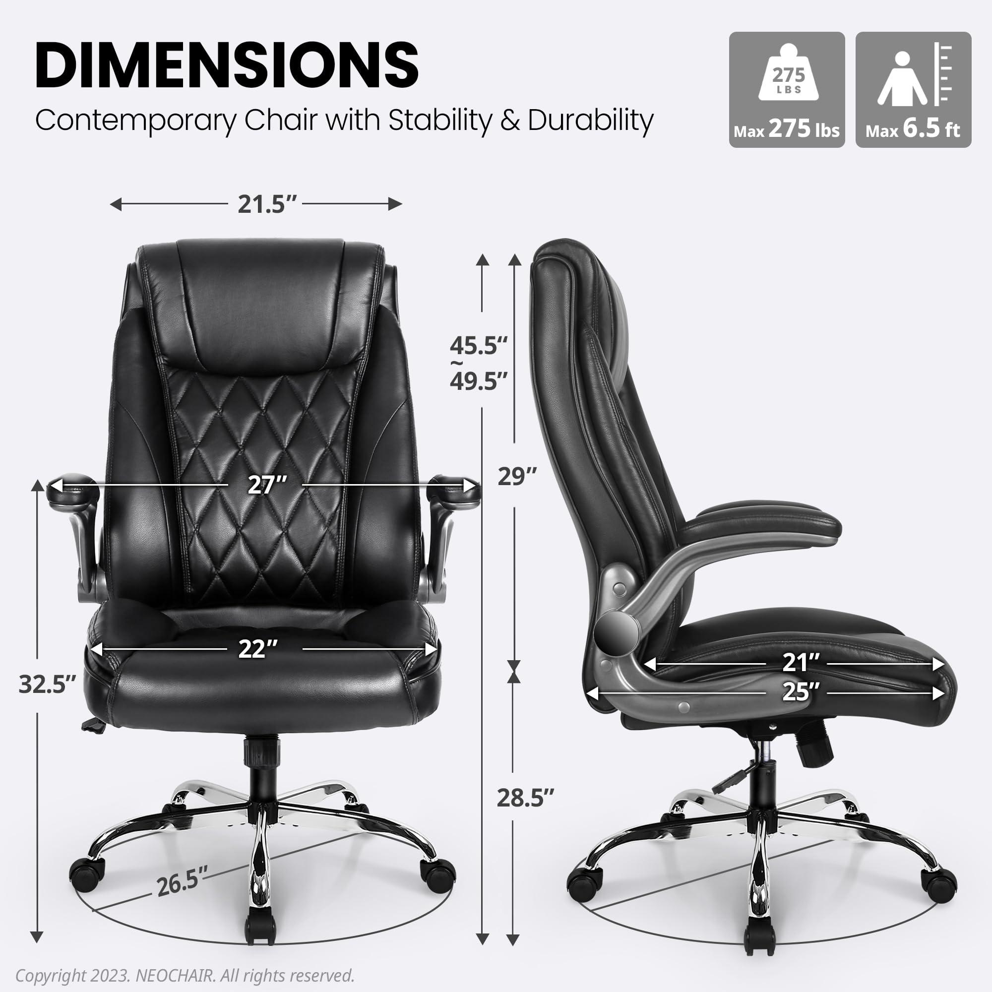 NEO CHAIR Executive Office Chair Ergonomic PU Leather High Back Computer Desk Chair for Home and Office Adjustable Flip-Up Armrests Lumbar Support Comfy Swivel Task Tilt Rocking (Black) - Image 3