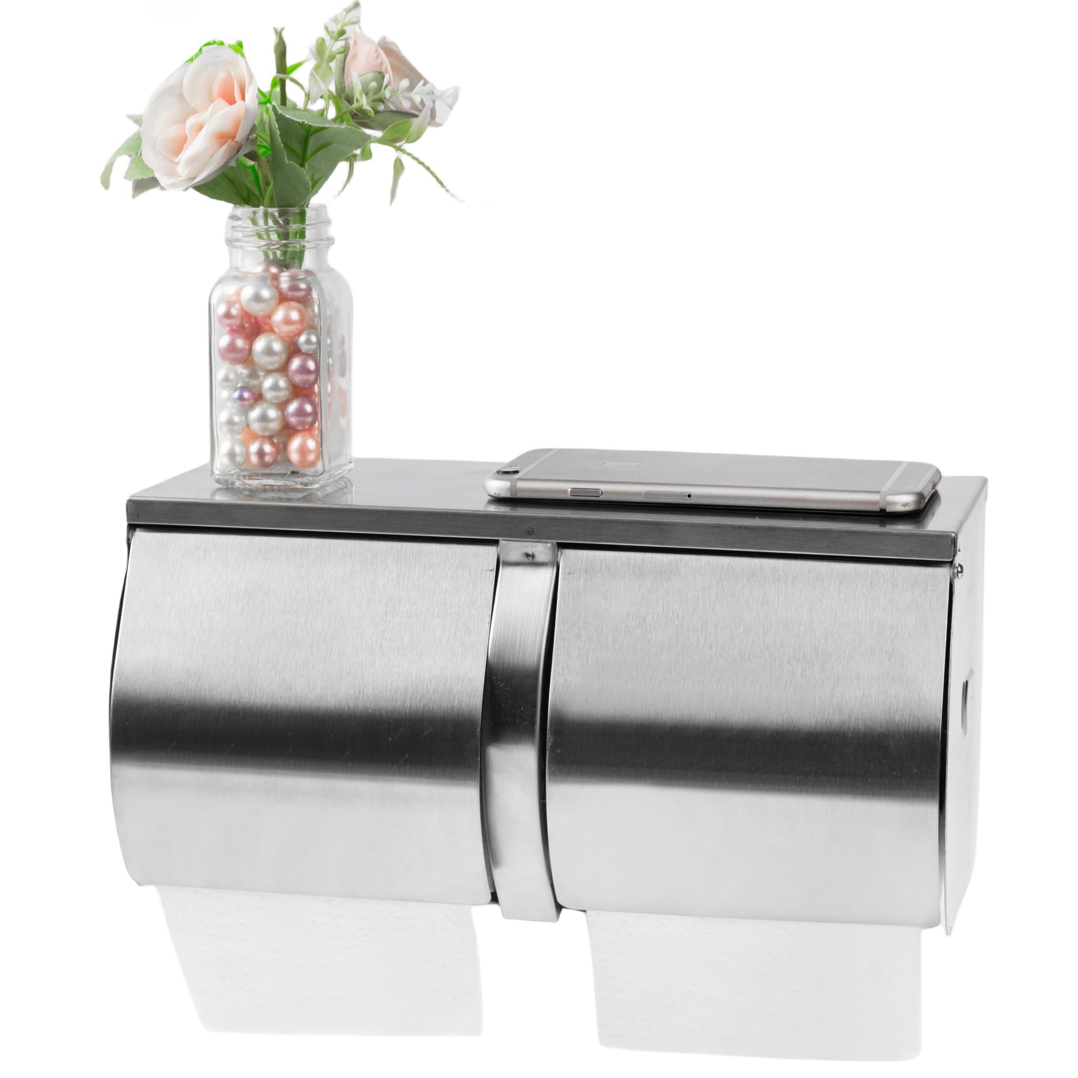 Desyeryamimi Double Roll Toilet Paper Holder Dispenser with Shelf Storage-Commercial 2-Roll Side by Side Stainless Steel Toilet Tissue Holder/Dispenser Wall Mount for Bathroom/Restroom-Brushed Finish - Image 4