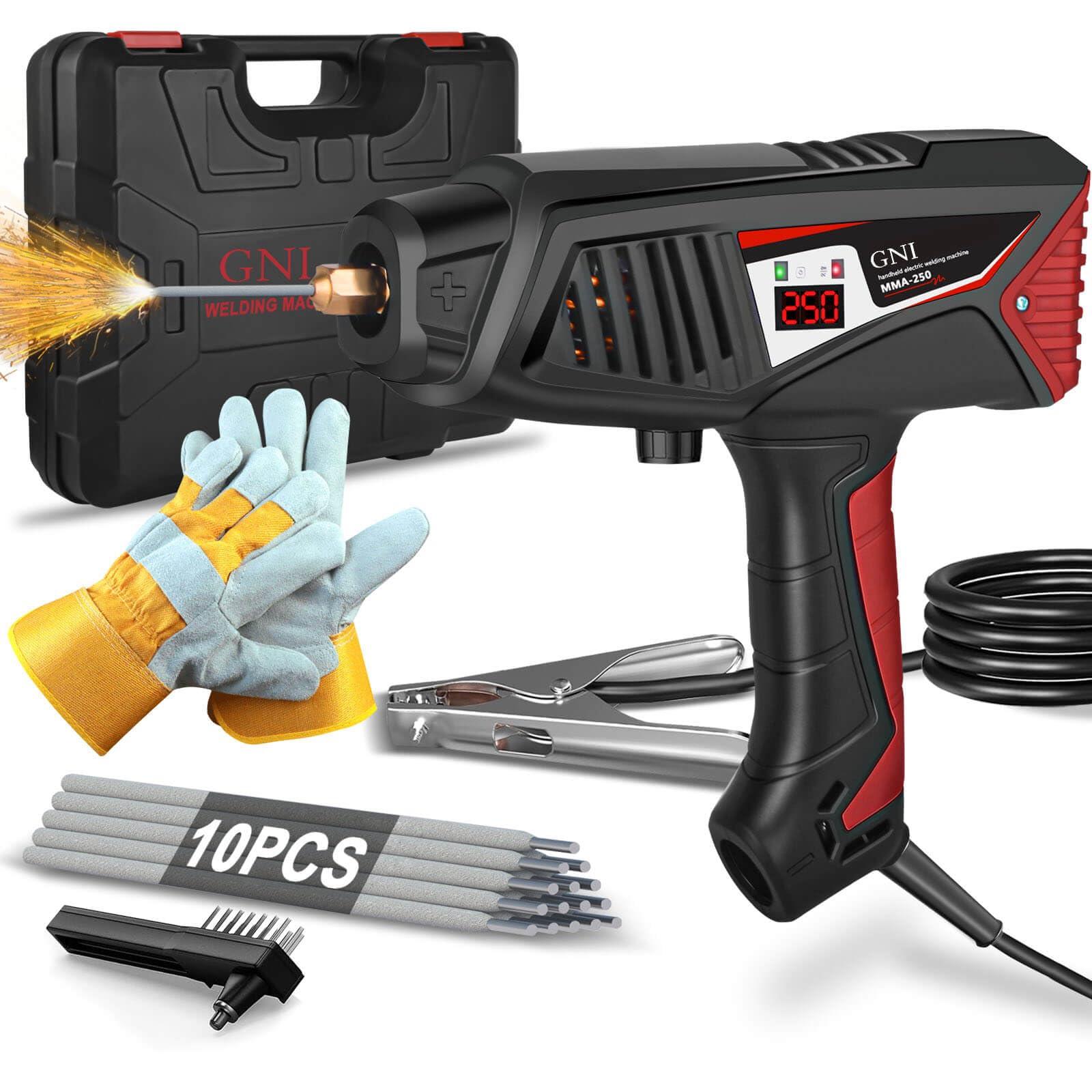 GNI Welding Machine Handheld, Portable Welder Machine 110V 250A with Toolbox, 10PCS Rods Stick Welder for 1/16"-1/8" Rod, IGBT Inverter LCD Digital Display Hand Held Welder with Arc Force Anti-stick