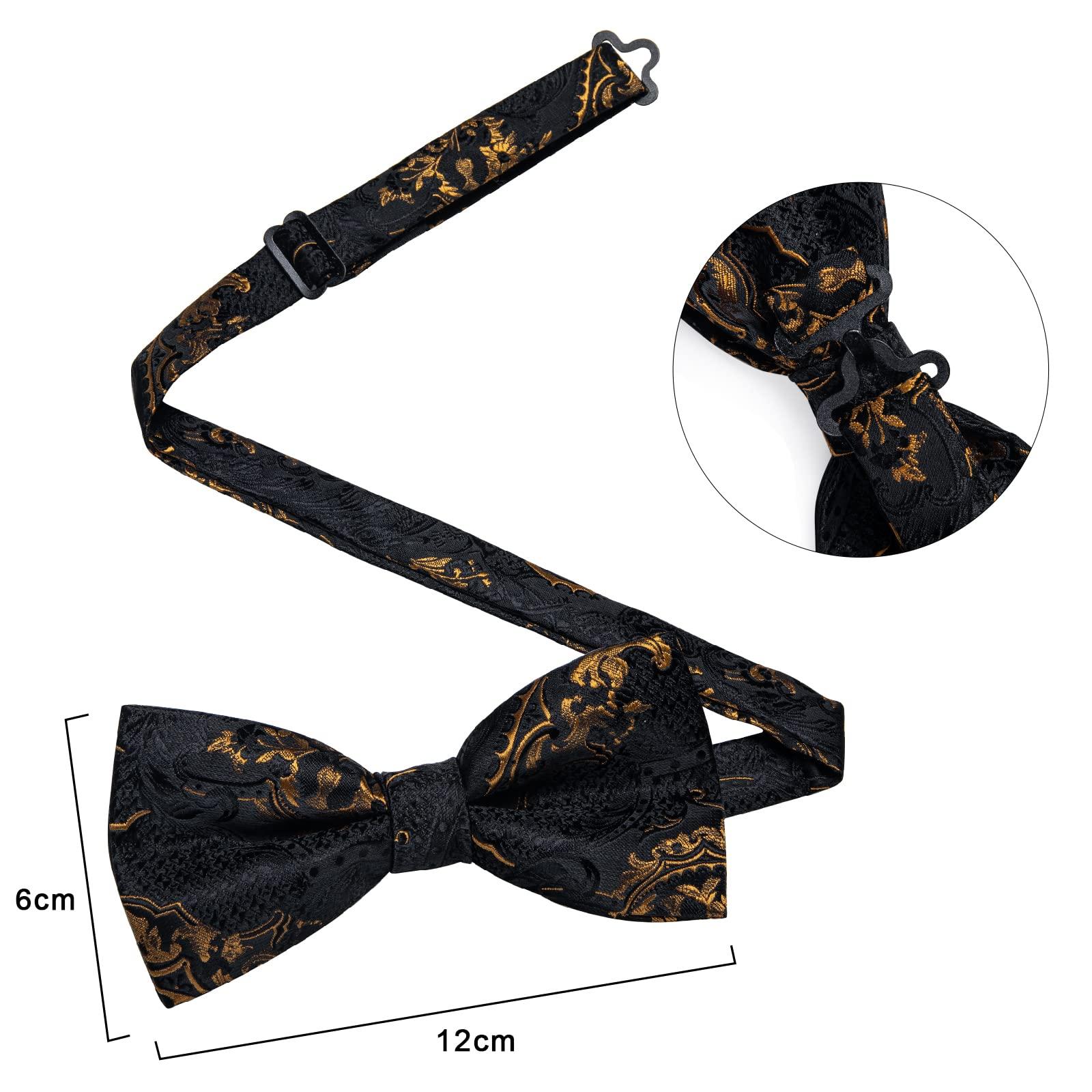 DiBanGu Paisley Pre-Tied Bow Ties for Men Silk Adjustable Bowtie and Pocket Square Cufflinks for Wedding Party - Image 6