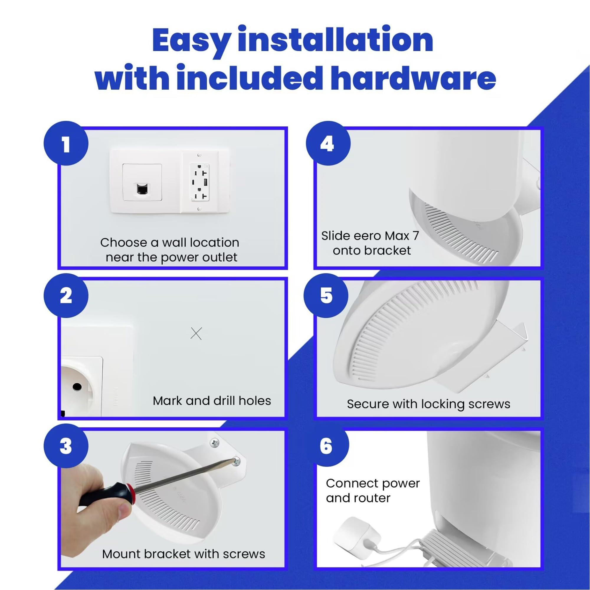 SONGCHEER Wall Bracket for Eero Max 7 Aluminum Alloy Max 7 Wall Mount Sturdy and Durable Space Saving Wall Mount Holder Compatible with Max 7 Mesh WiFi Router (White-3Pack) - Image 3