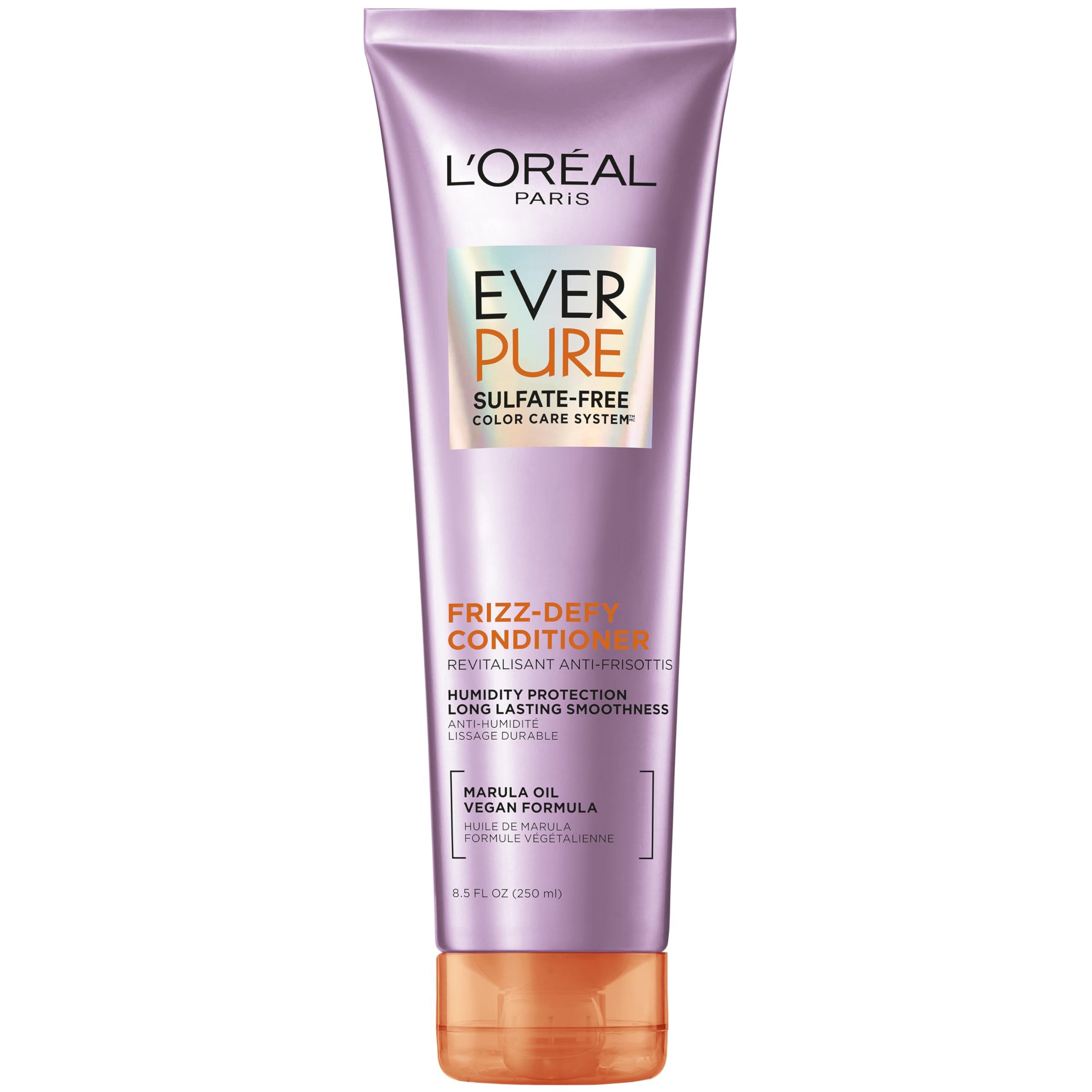 L'Oreal Paris Sulfate Free Frizz Defy Conditioner, Frizz Control Hair Care with Marula Oil, EverPure, 8.5 Fl Oz (Packaging May Vary)