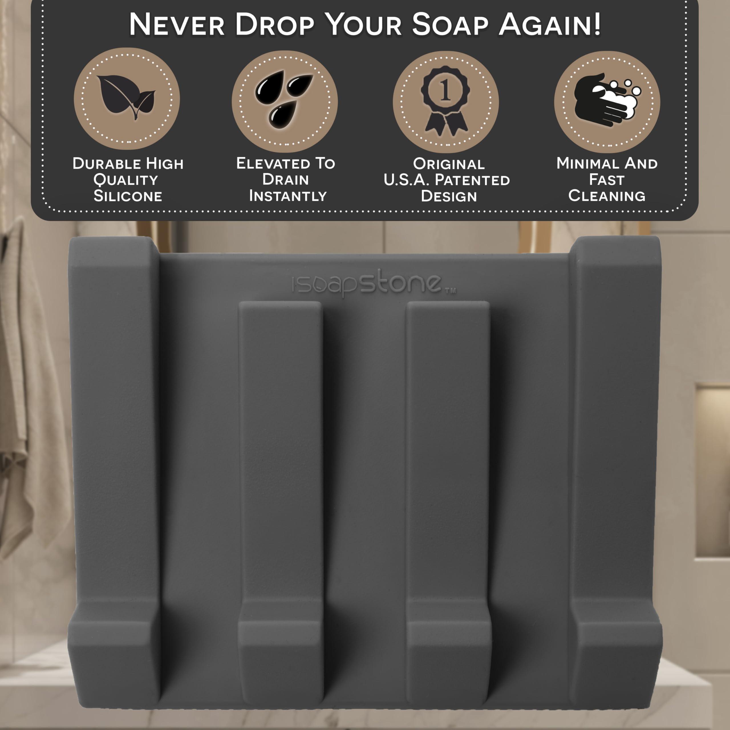 iSoapStone Silicone Soap Dish (USA Patented) Self Draining Bar Soap Holder for Shower Bathroom Sink, Drying Soap Dish Tray Kitchen Sponge Holder Easy Cleaning Soap Saver Mat (Dark Grey, 2) - Image 4