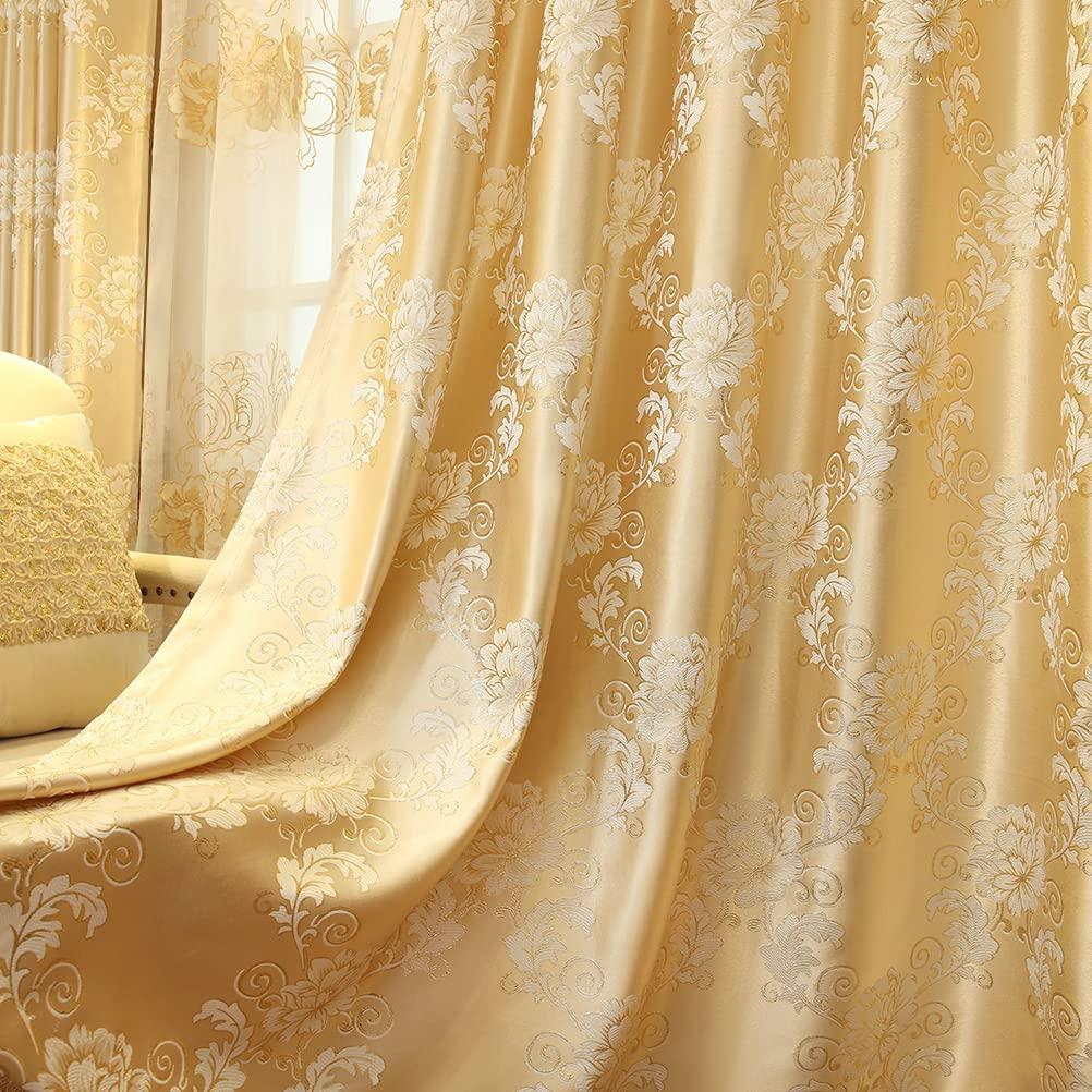 ELKCA Luxury Gold Floral Curtains for Bedroom Jacquard Window Curtains for Living Room,Grommet Top,2 Panels(Floral-Golden,52 by 96 inch Long) - Image 7