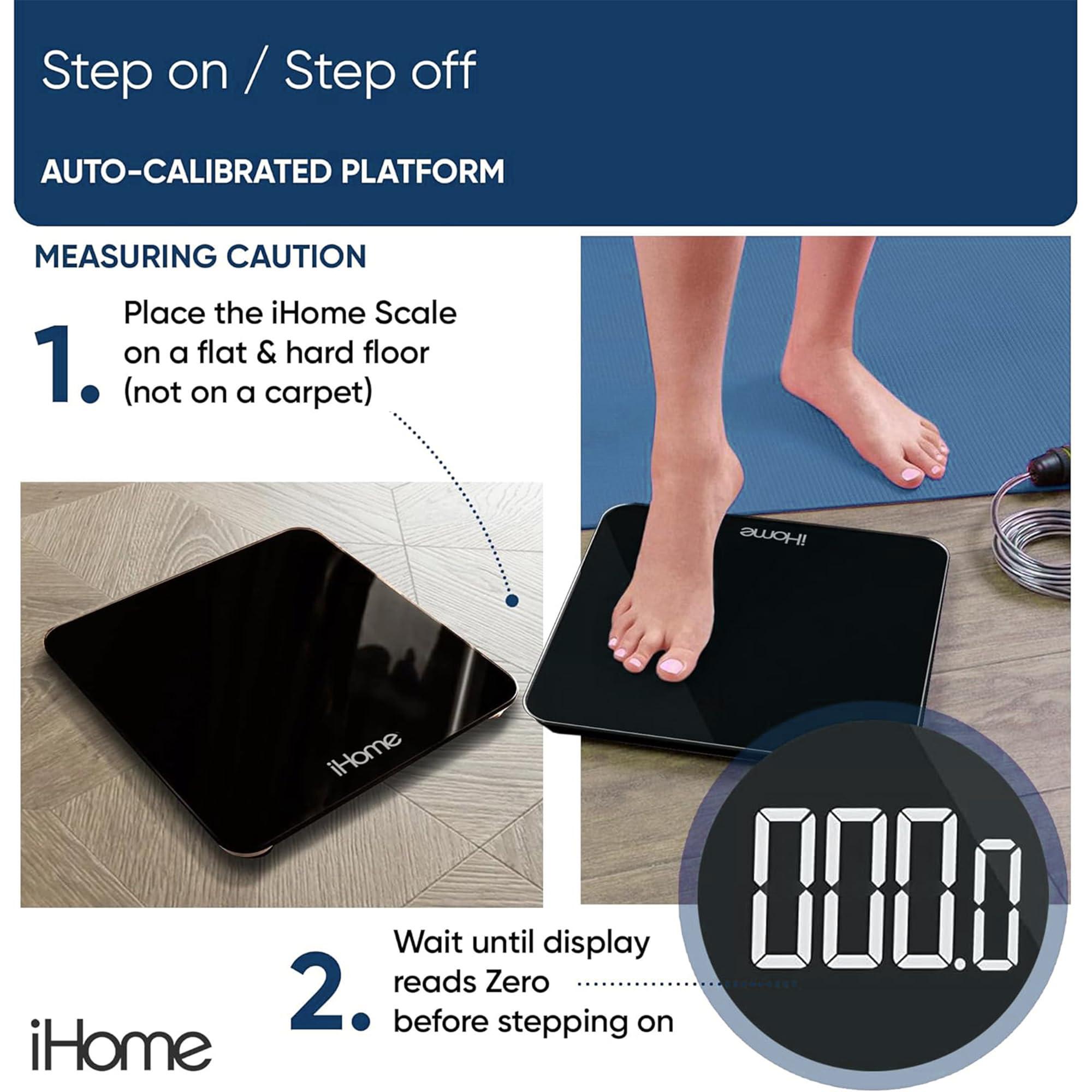 iHome Digital Scale, Bathroom Scale, Batteries Included, Scale Body Weight, Weight Scale, Bathroom Scales for Weight, Digital Scales for Body Weight (Black) - Image 3