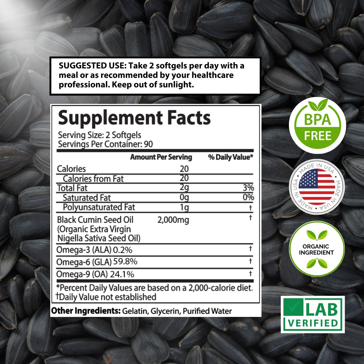 Mother Nature - Organic Black Seed Oil Capsules, Cold Pressed, 2% TQ, 100% Turkish-Black Cumin Nigella, Sativa Oil-3 Month Supply for Immune Support, Joint, Digestive Health,1000mg per Capsule, 180ct - Image 4