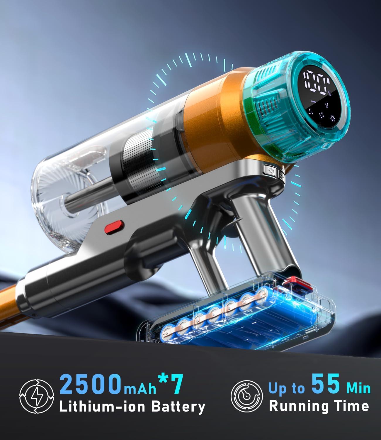 Cordless Vacuum Cleaner 600W 55Kpa Stick Vacuum,Up to 55Mins, Vacuum Cleaners for Home Rechargeable Wall Mount OLED Color Screen Anti-tangled Vacuum for Car,Hardwood Floor,Carpets,Pet Hair EHBL - Image 4