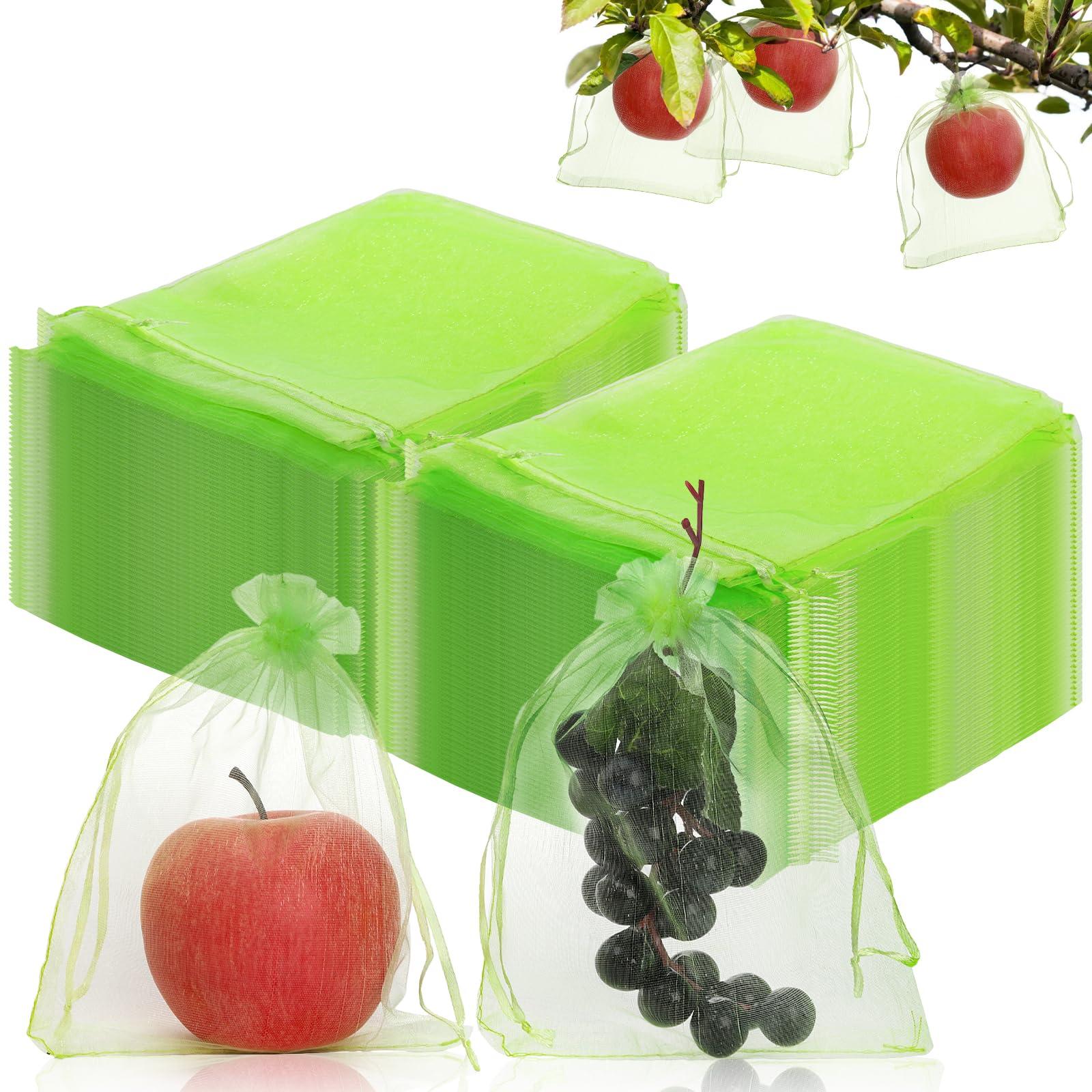 Tlence 150 PCS Fruit Protection Bags, 6 x 8 Inch Fruit Cover Mesh Bag, Garden Netting Bags with Drawstring, Reusable Barrier Bags for Plant Flower Mango, Protect Plants from Birds Squirrels, Green