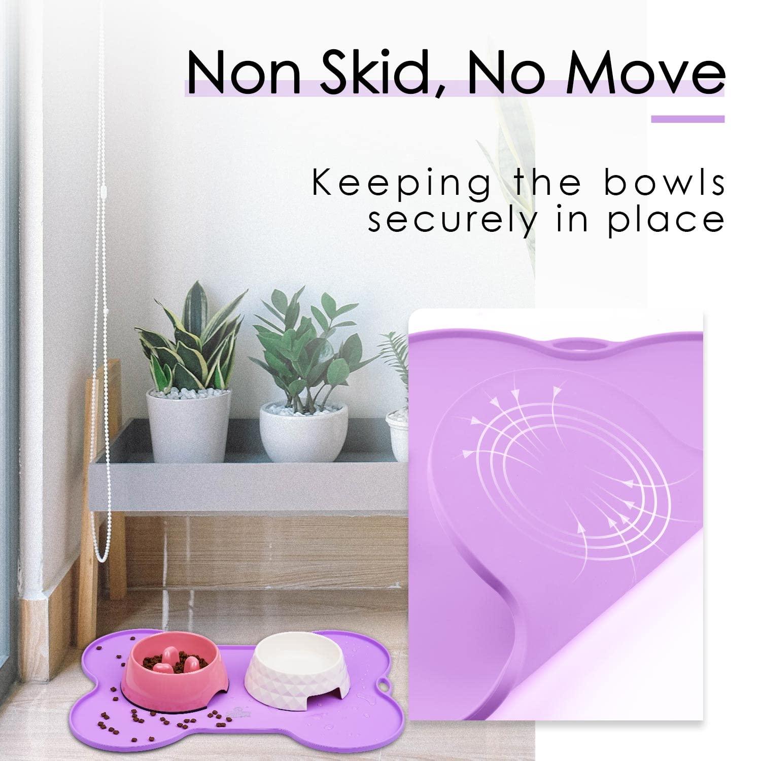 Super Design Dog Food Mat Dog Bowl Mat for Food and Water Silicone Non Spill Cat Feeding Mat Puppy Placemat Waterproof - 20.5" x 14.5", Purple - Image 4
