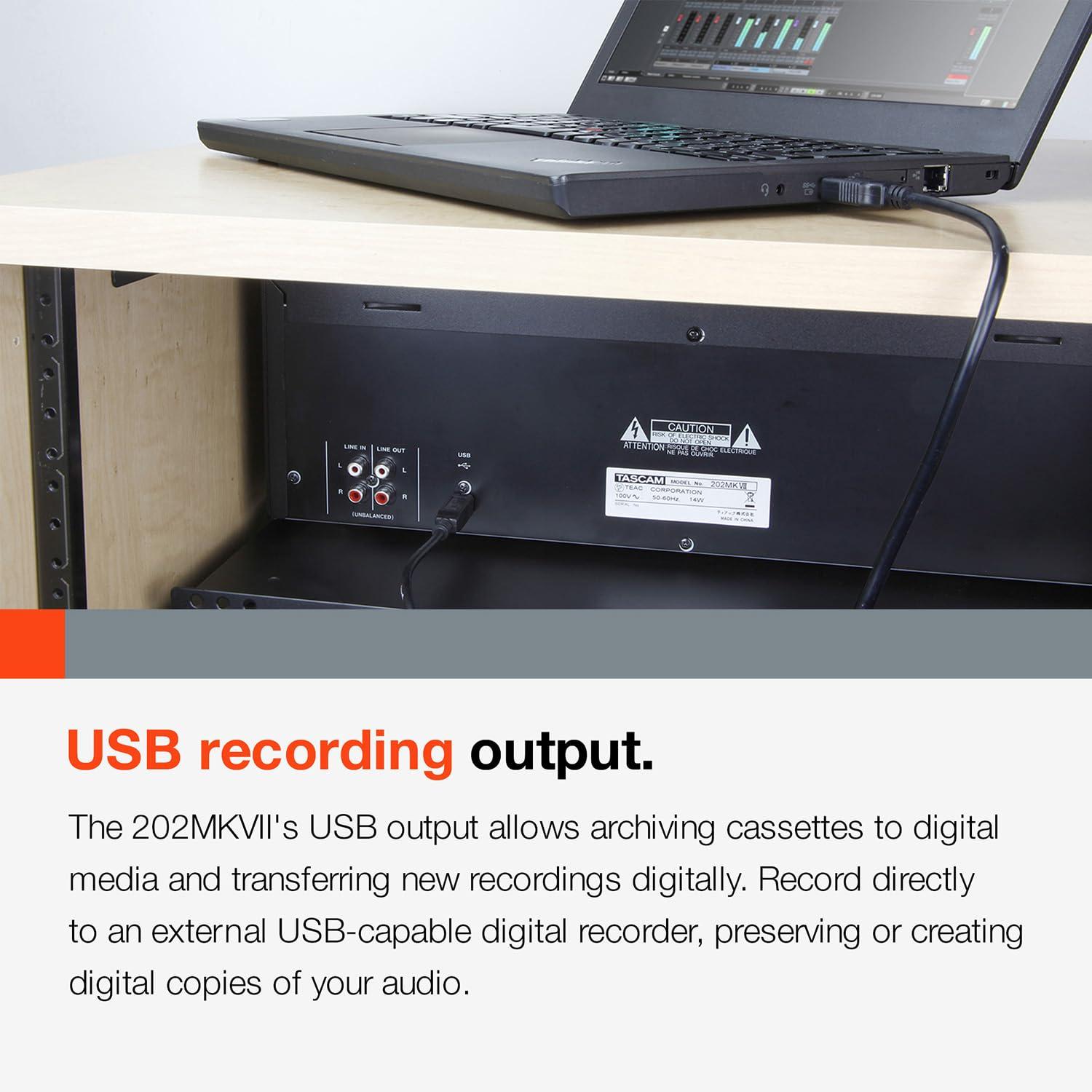 Tascam 202MKVII Double Cassette Deck Recorder with USB Port, Dual Cassette Deck - Image 6