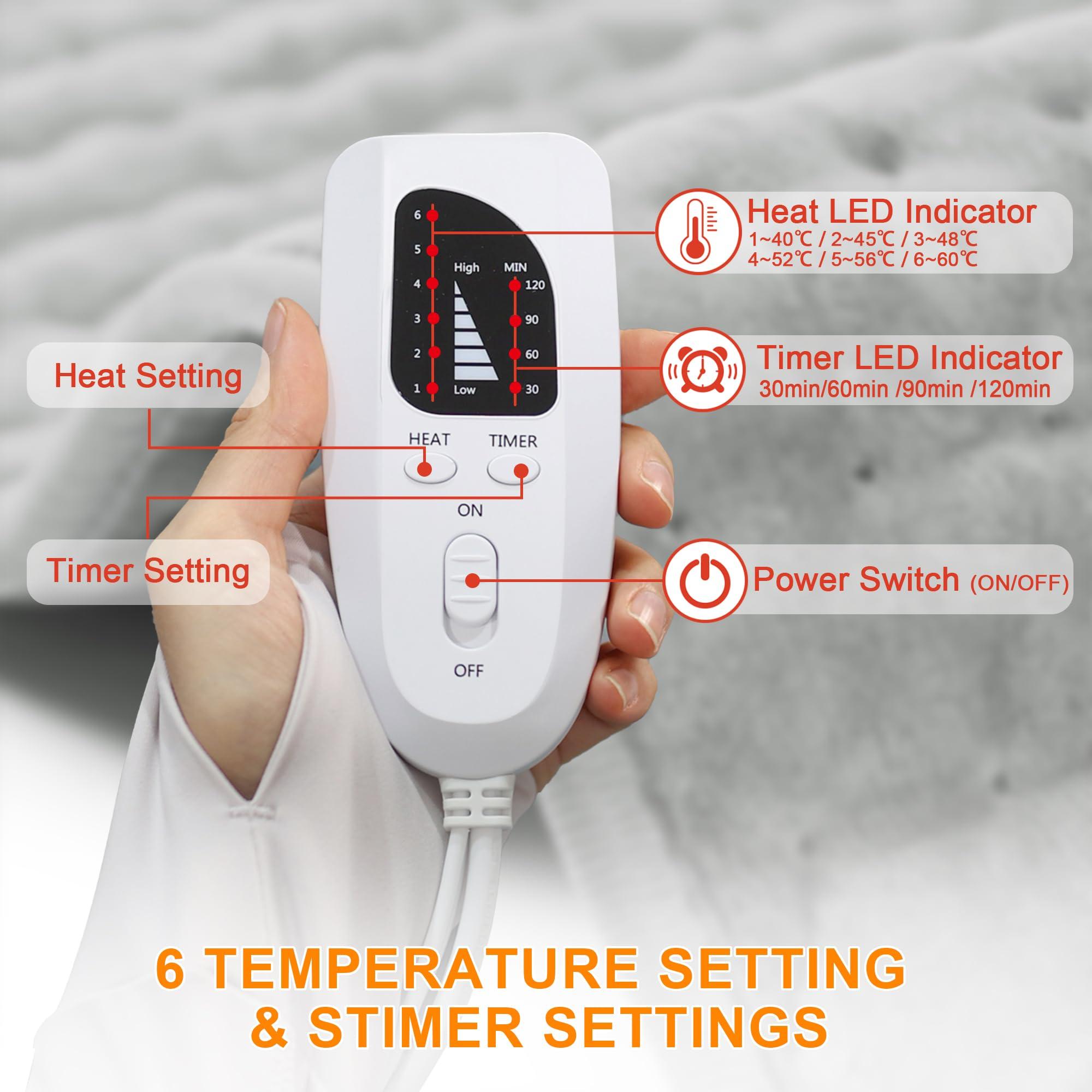 Heating Pad,Electric Heating Pads for Back,Neck,Abdomen,Fathers Day Dad Gifts,Moist Heating Pad for Shoulder,Knee,Arms,Legs,Dry/Moist Heat & Auto Shut Off,Birthday Gifts for Men(Light Gray, 24''×12'') - Image 7