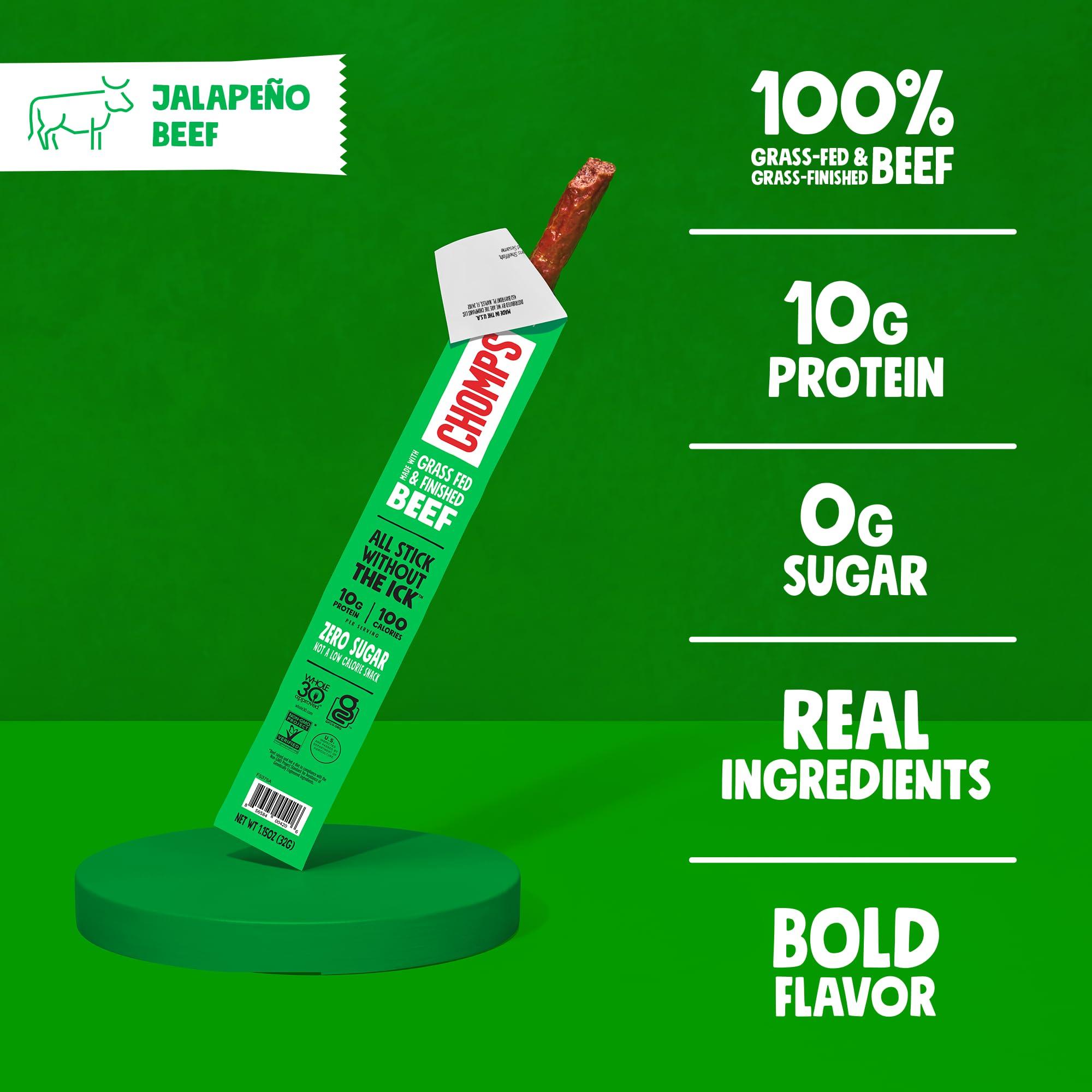 Chomps Grass-Fed and Finished Jalapeño Beef Jerky Snack Sticks 10-Pack - Keto, Paleo, Whole30, 10g Lean Meat Protein, Gluten-Free, Zero Sugar Food, Non-GMO - Image 3