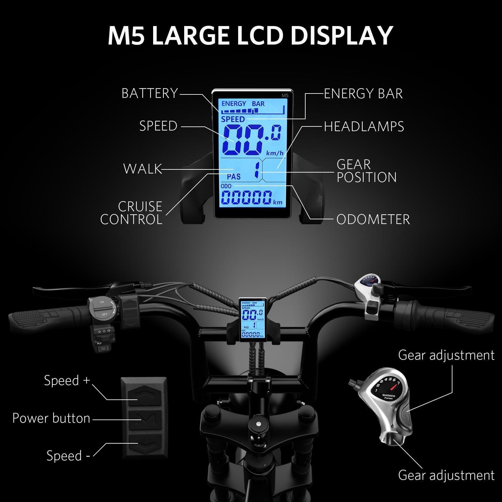 Hipatoo V8 Electric Bike for Adults, 20'' Fat Tire E Bike with 750W Motor 48V 15Ah Removable Battery, 7-Speed Gears, 2 Seater E-Bike, Up to 31MPH, Ebike Moped Style for Mountains, Snow, Sand, Road - Image 9