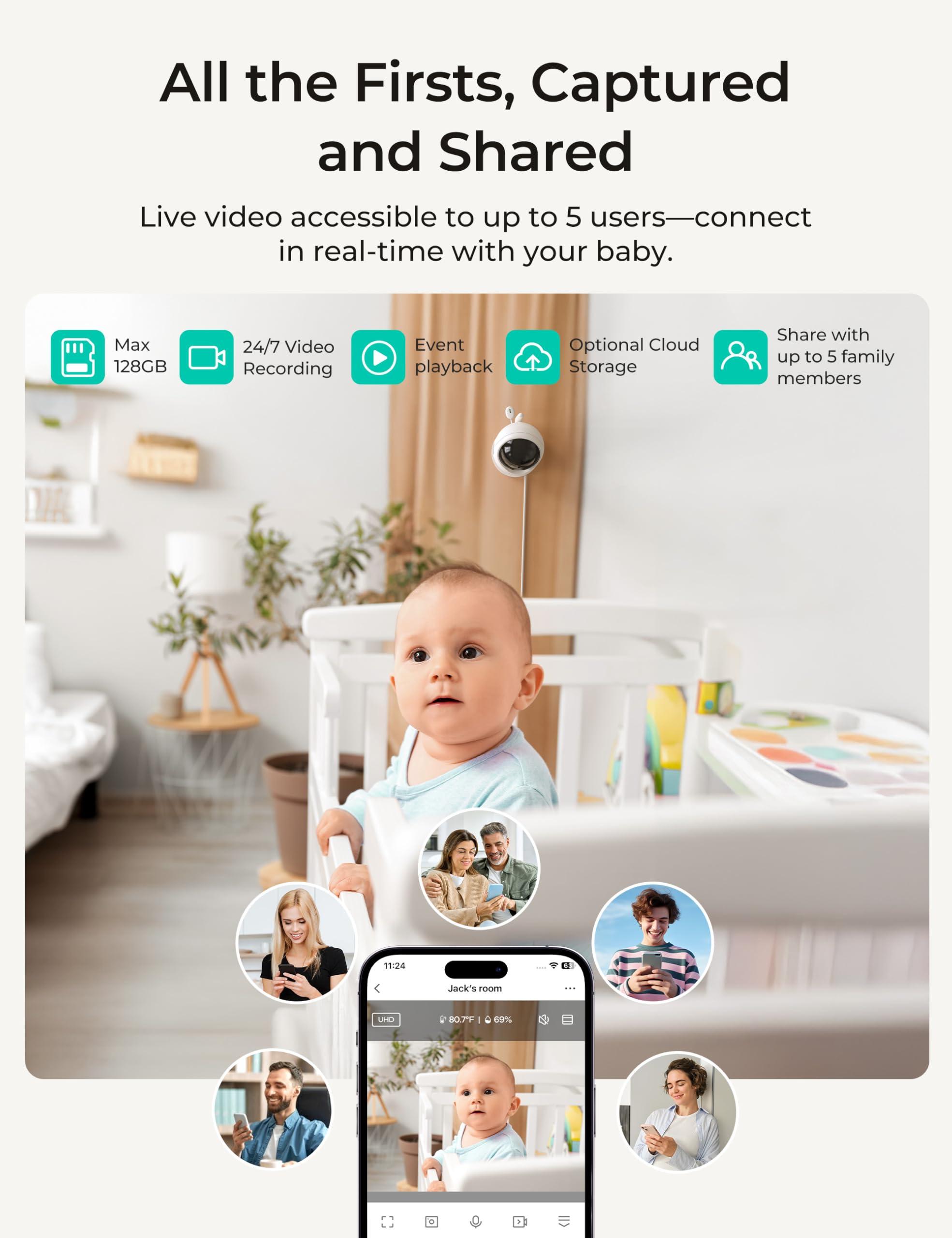 Dr.Care VistaView Lite RB Smart WiFi Baby Monitor - 4” 720P Split Screen & 1080P Camera App Control, Motion Alerts, 2500mAh Removable Battery, HD Night Vision, 2-Way Talk, Multi-User, Triple Security - Image 8