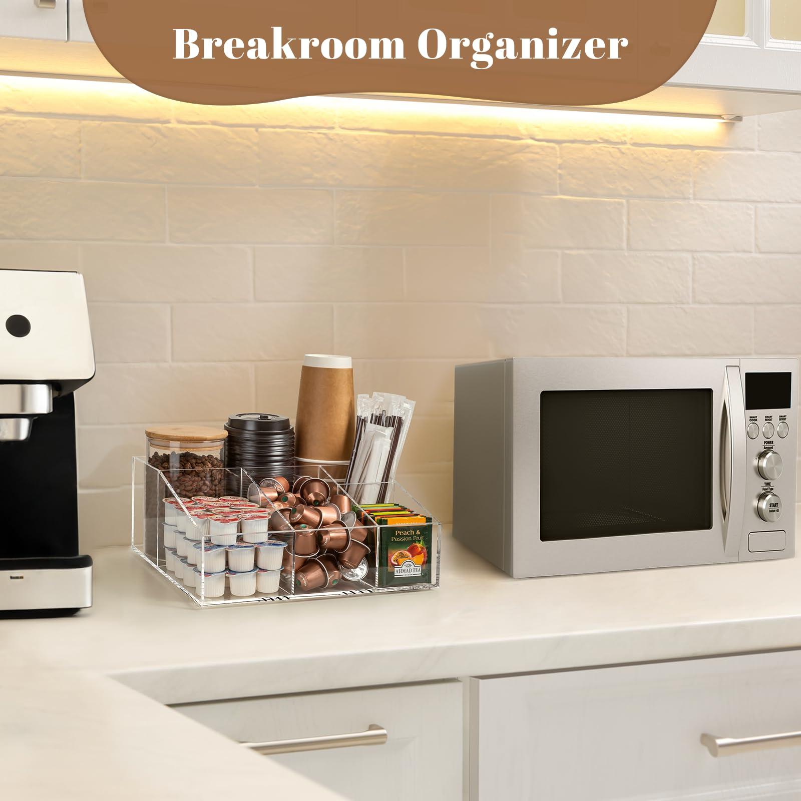 BEYGORM Acrylic Coffee Bar Station Organizer for Countertop,Office Breakroom Clear Snack Tea Storage Accessories Holder for Kcup Pod Condiment Cup Sugar Creamer Syrup, Coffee Gift for Coffee Lovers - Image 7