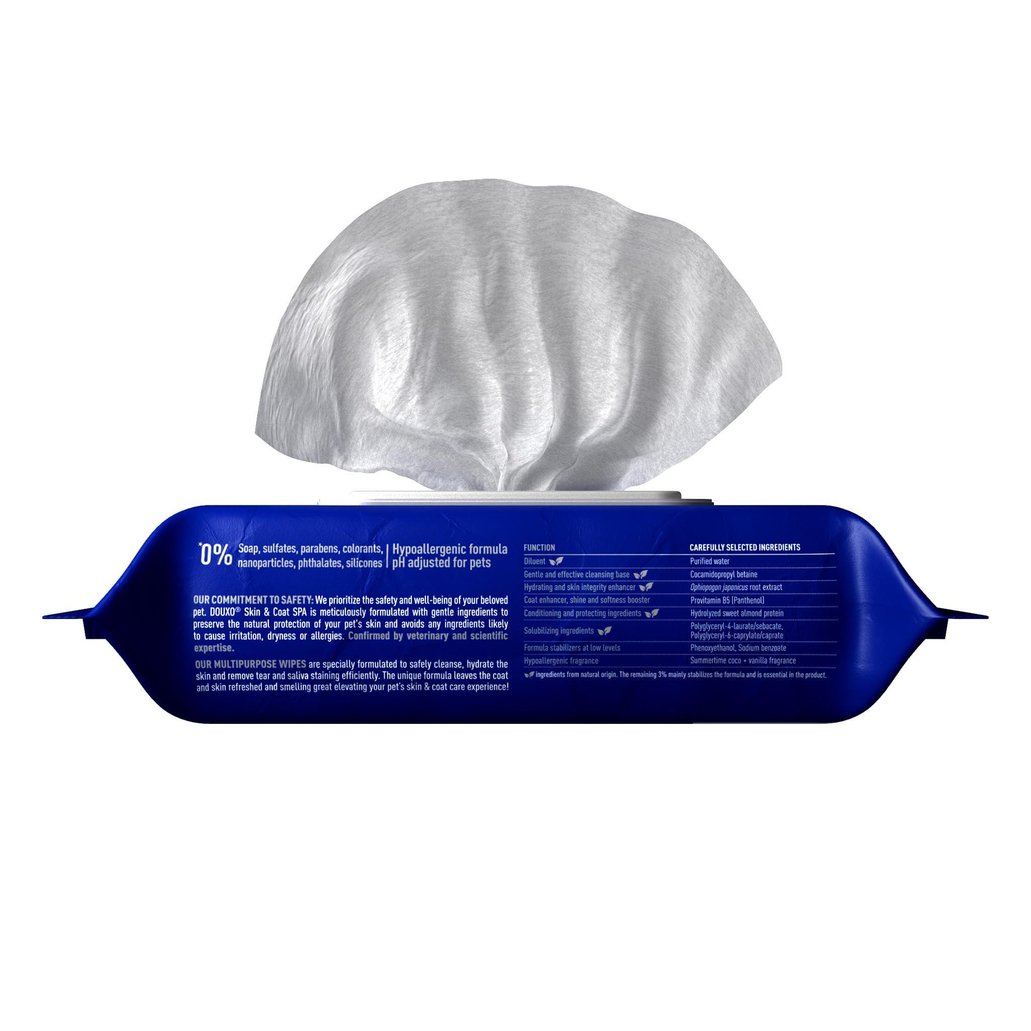 DOUXO® Skin & Coat SPA - Ultra-Safe Multipurpose Wipes for Dogs and Cats, 100 Wipes, Gently Removes Tear and Saliva Stains, Leaves the Coat and Skin Refreshed and Smelling Great, Skin-Friendly Formula - Image 2
