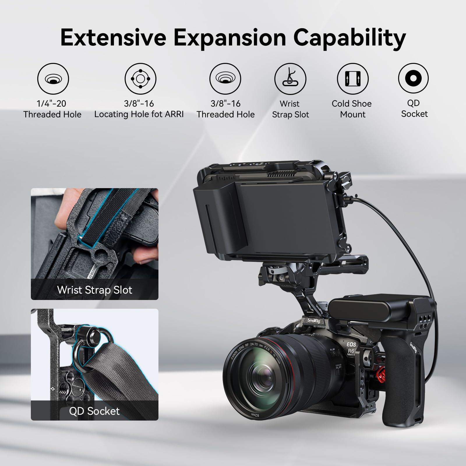 SmallRig“Black Mamba”Camera Cage for Canon EOS R6 Mark II, Built-in Quick Release Plate for Arca-Type, Film Movie Making Camera Video Cage with Shoe Mount, 1/4''-20 & 3/8''-16 Threaded Holes - Image 6